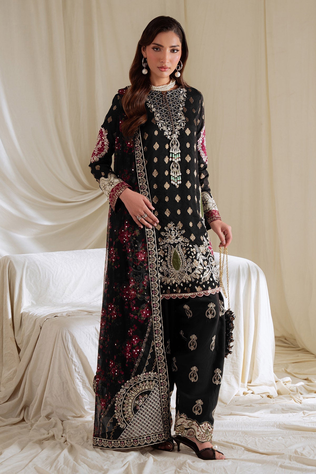 Nureh | Omara Formals | NEL-95-Brand:Nureh-Type:Ladies Clothes-Black-Jacquard-House of Maryam- Buy in UK, USA