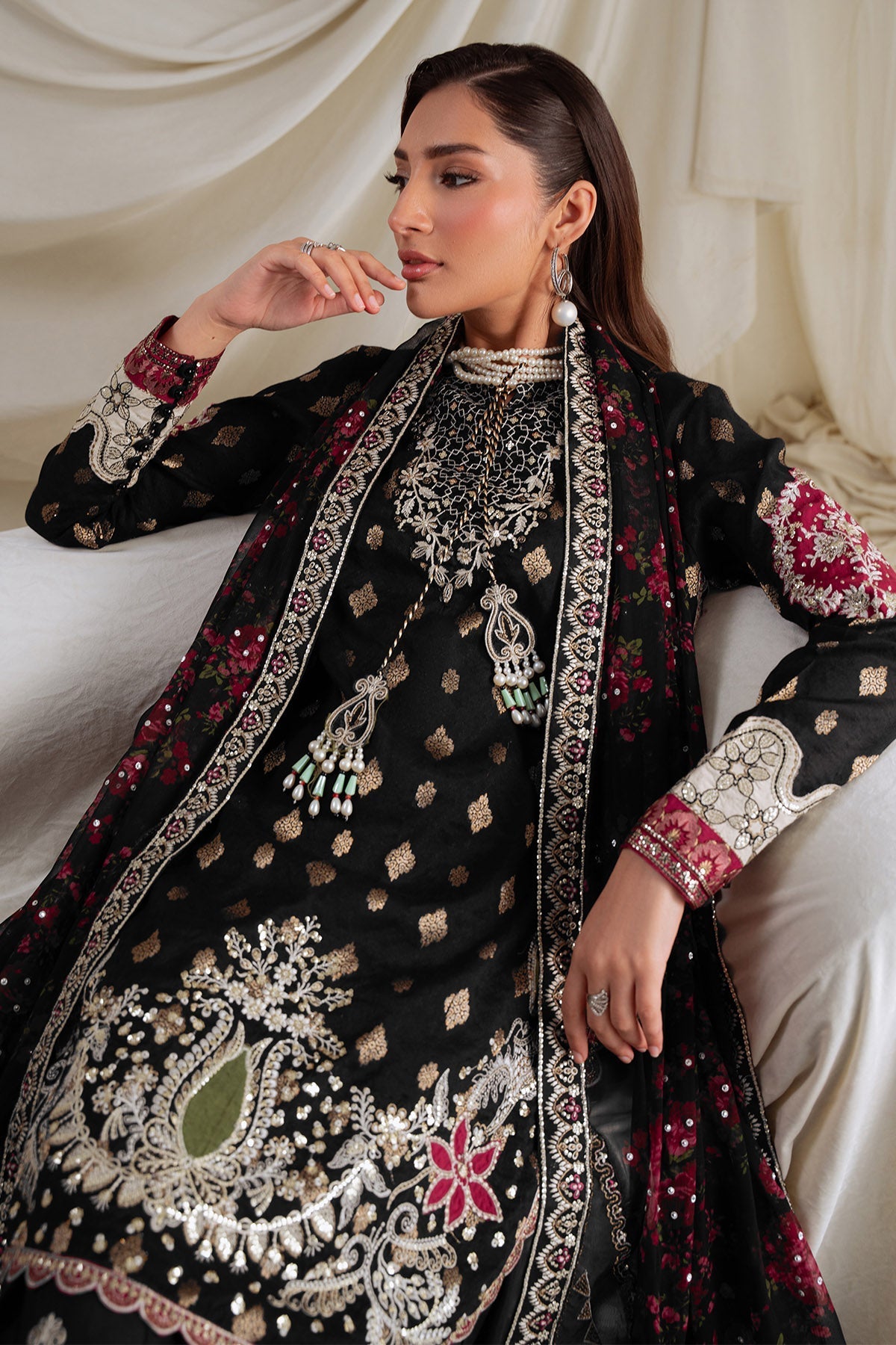 Nureh | Omara Formals | NEL-95-Brand:Nureh-Type:Ladies Clothes-Black-Jacquard-House of Maryam- Buy in UK, USA