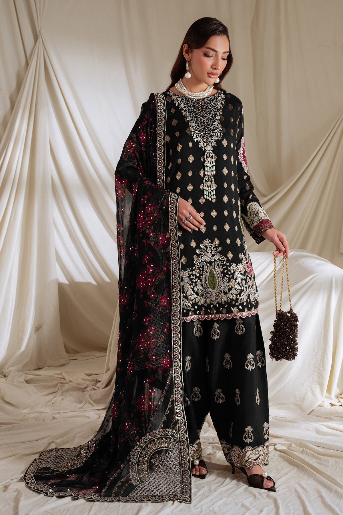 Nureh | Omara Formals | NEL-95-Brand:Nureh-Type:Ladies Clothes-Black-Jacquard-House of Maryam- Buy in UK, USA