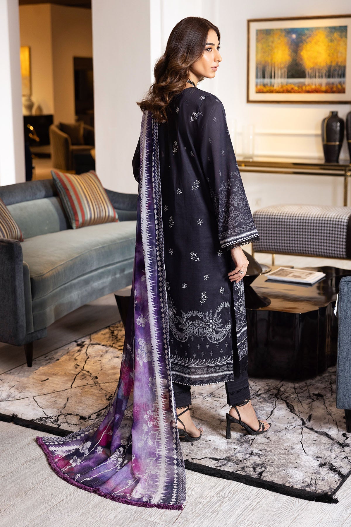 Nureh | Printed lawn 25 | SP-118-Brand:Nureh-Type:Ladies Clothes-Black-Lawn-House of Maryam- Buy in UK, USA