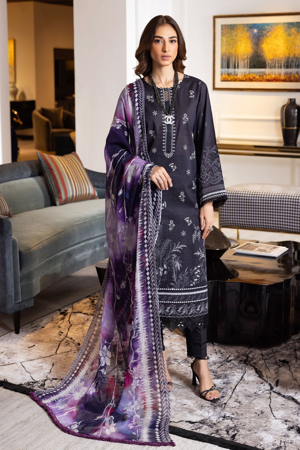 Nureh | Printed lawn 25 | SP-118-Brand:Nureh-Type:Ladies Clothes-Black-Lawn-House of Maryam- Buy in UK, USA