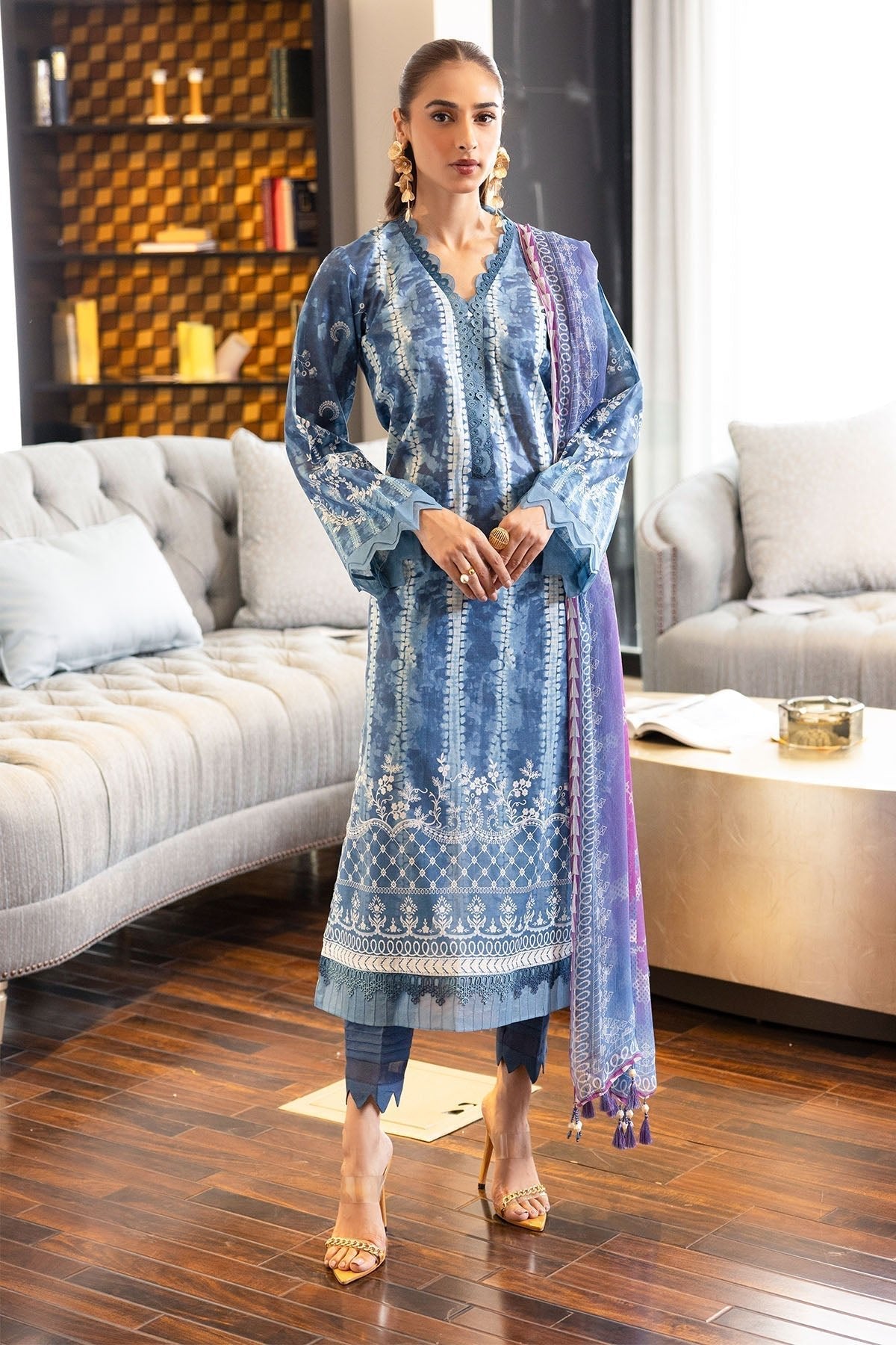 Nureh | Printed lawn 25 | SP-119-Brand:Nureh-Type:Ladies Clothes-Blue-Lawn-House of Maryam- Buy in UK, USA
