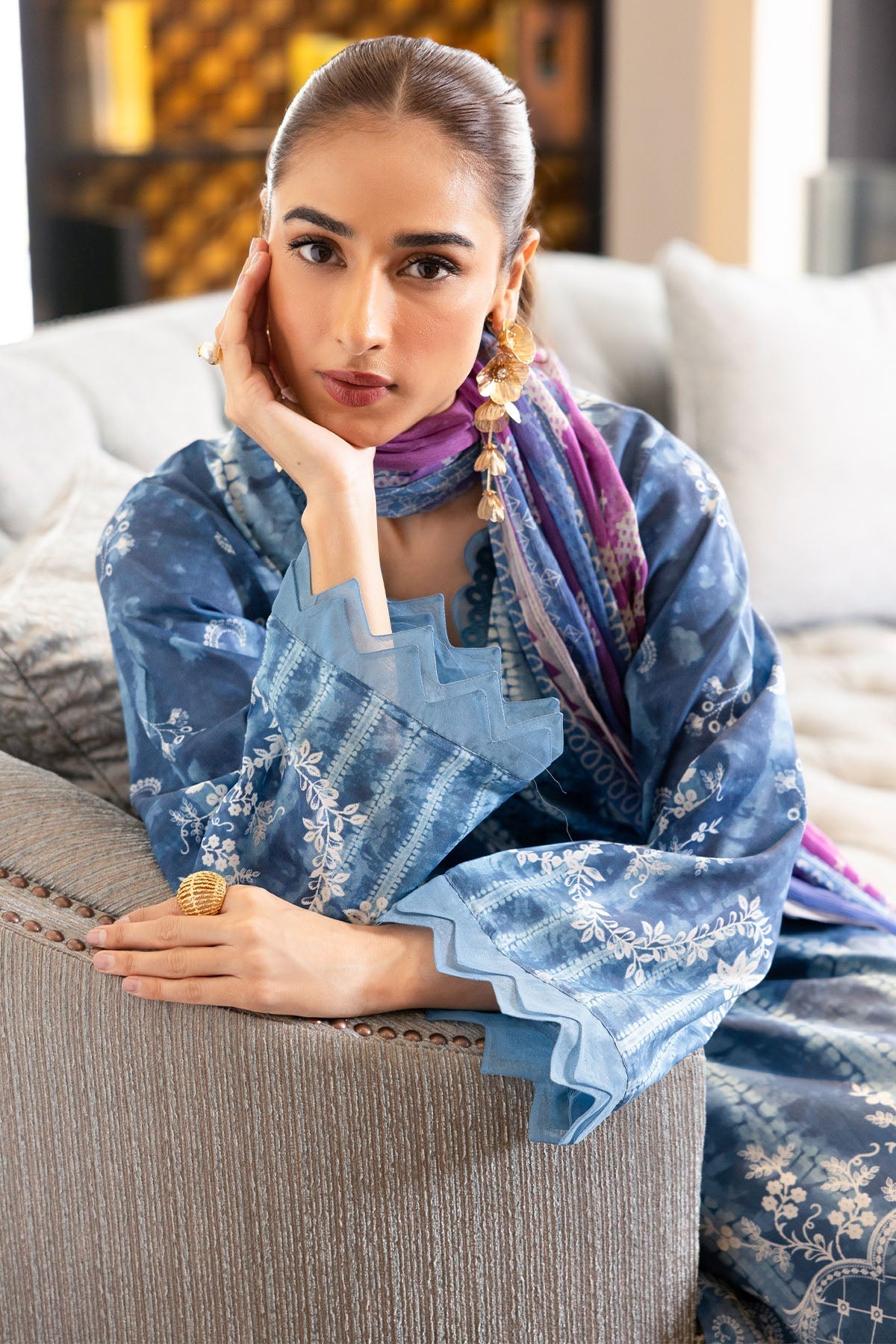 Nureh | Printed lawn 25 | SP-119-Brand:Nureh-Type:Ladies Clothes-Blue-Lawn-House of Maryam- Buy in UK, USA