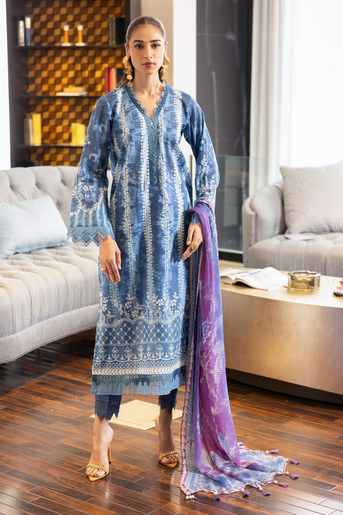 Nureh | Printed lawn 25 | SP-119-Brand:Nureh-Type:Ladies Clothes-Blue-Lawn-House of Maryam- Buy in UK, USA