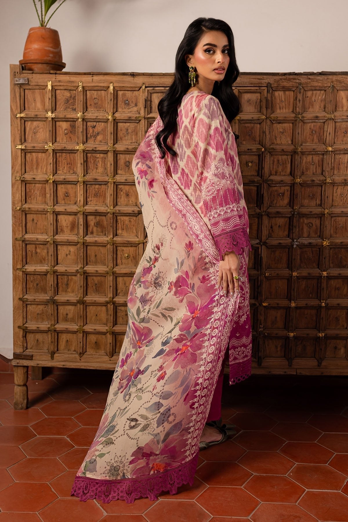 Nureh | Printed lawn 25 | SP-137-Brand:Nureh-Type:Ladies Clothes-Magenta-Lawn-House of Maryam- Buy in UK, USA