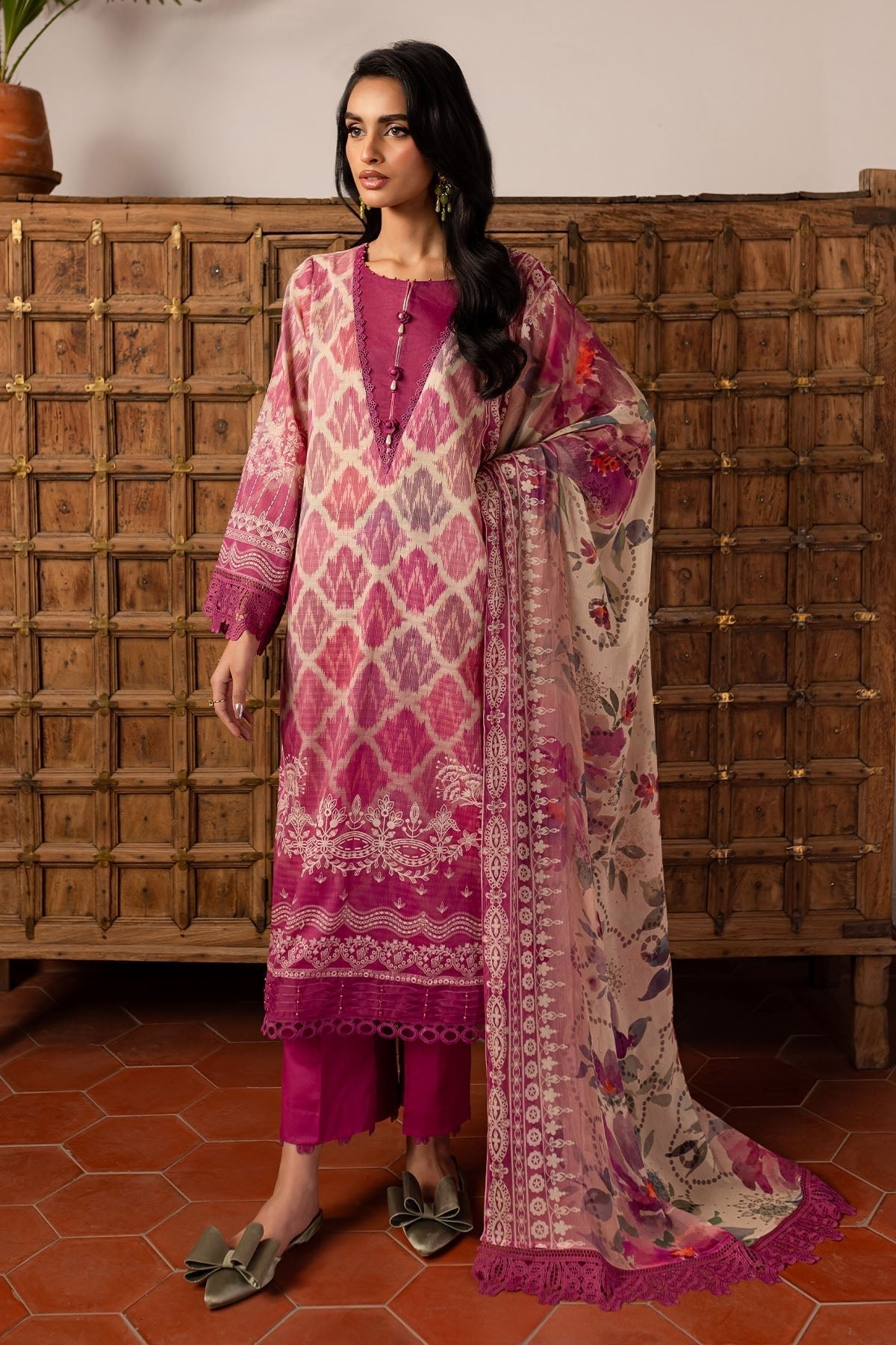 Nureh | Printed lawn 25 | SP-137-Brand:Nureh-Type:Ladies Clothes-Magenta-Lawn-House of Maryam- Buy in UK, USA