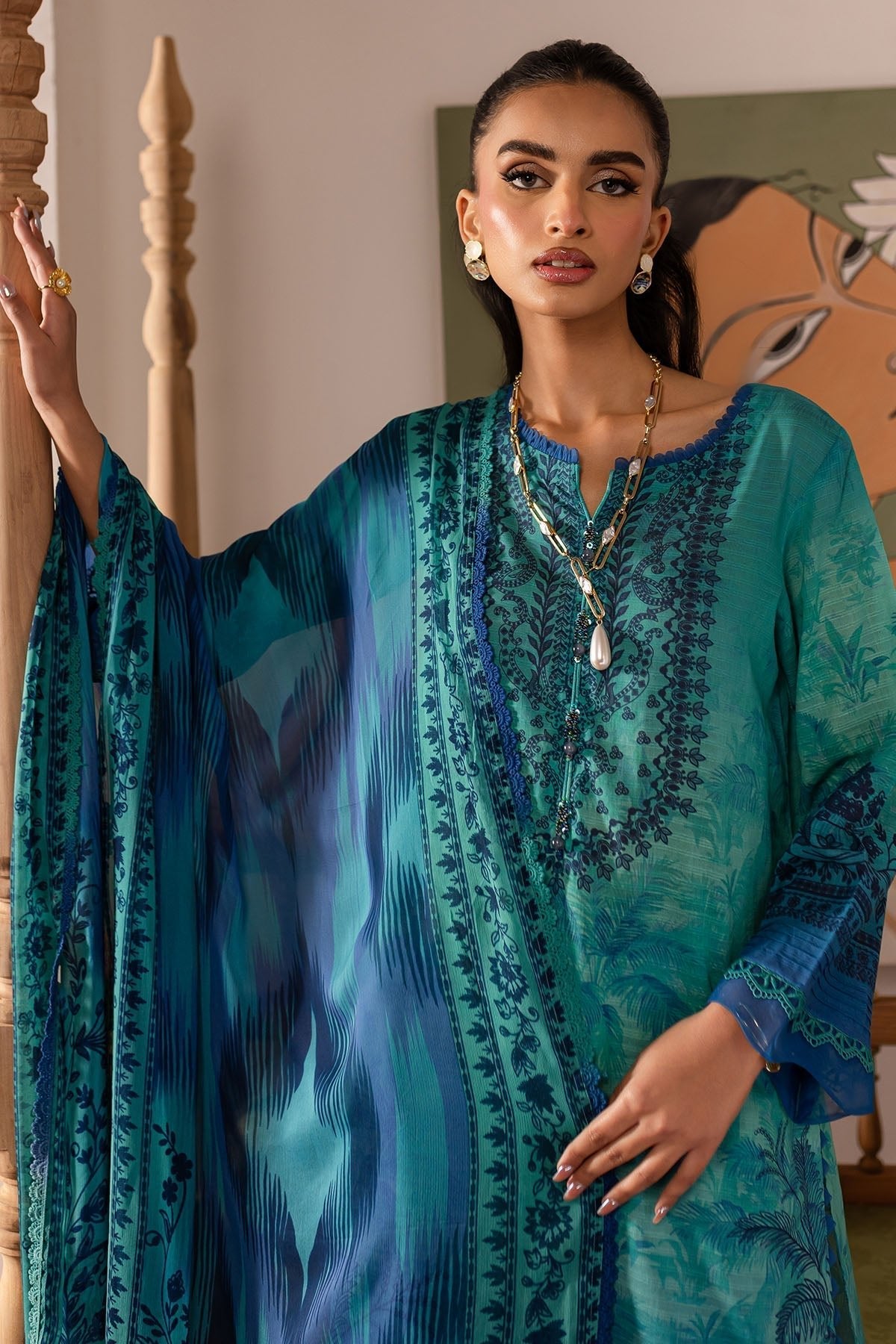 Nureh | Printed lawn 25 | SP-138-Brand:Nureh-Type:Ladies Clothes-Blue-Lawn-House of Maryam- Buy in UK, USA