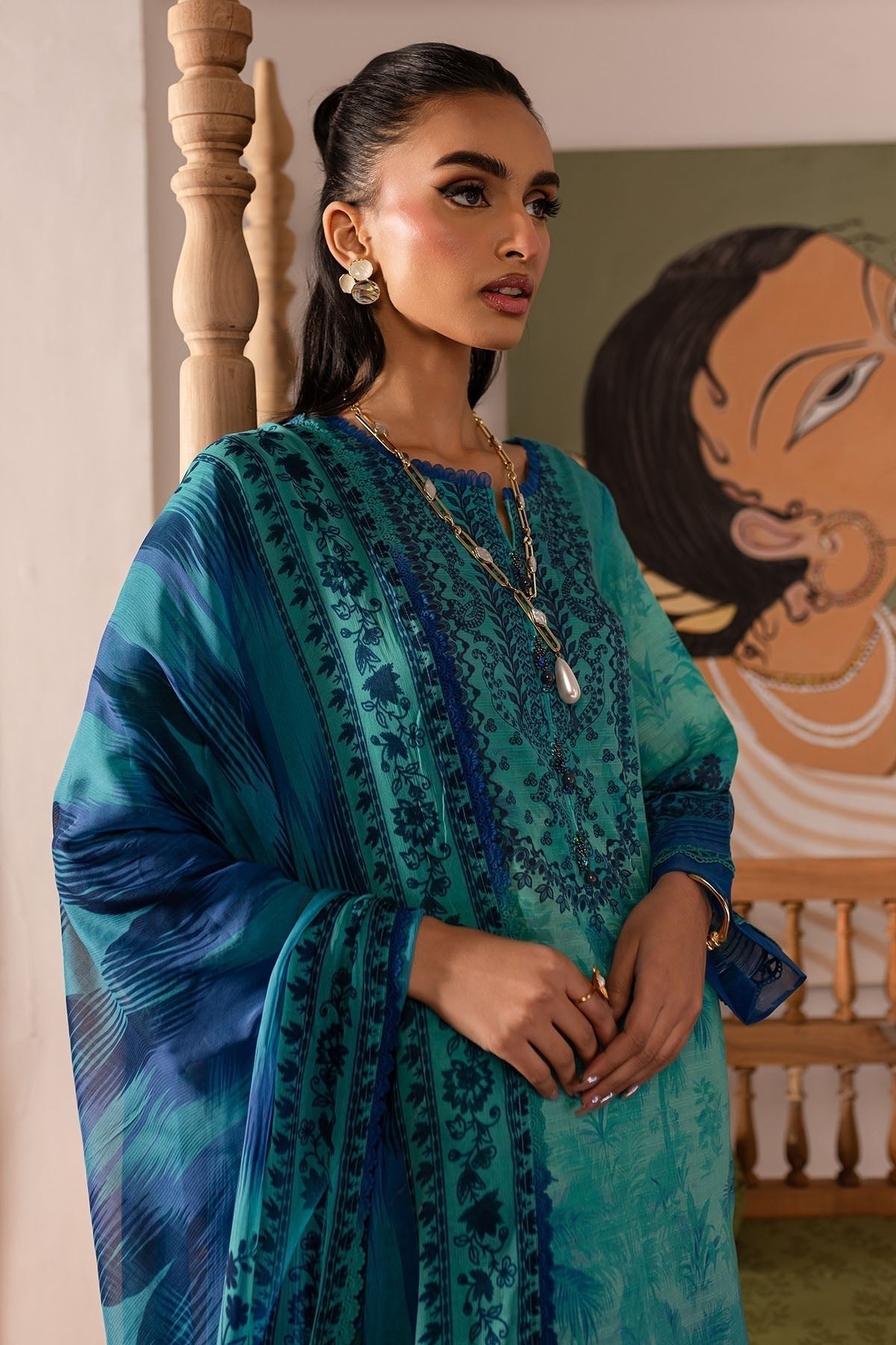 Nureh | Printed lawn 25 | SP-138-Brand:Nureh-Type:Ladies Clothes-Blue-Lawn-House of Maryam- Buy in UK, USA