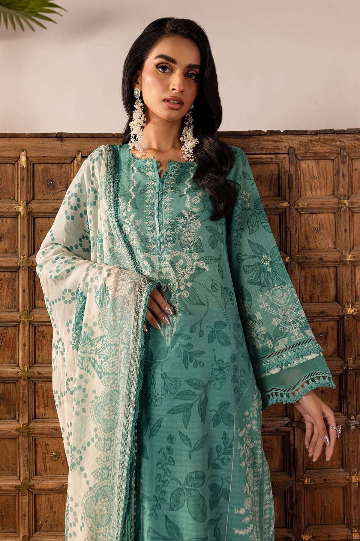 Nureh | Printed lawn 25 | SP-139-Brand:Nureh-Type:Ladies Clothes-Teal Gray-Lawn-House of Maryam- Buy in UK, USA