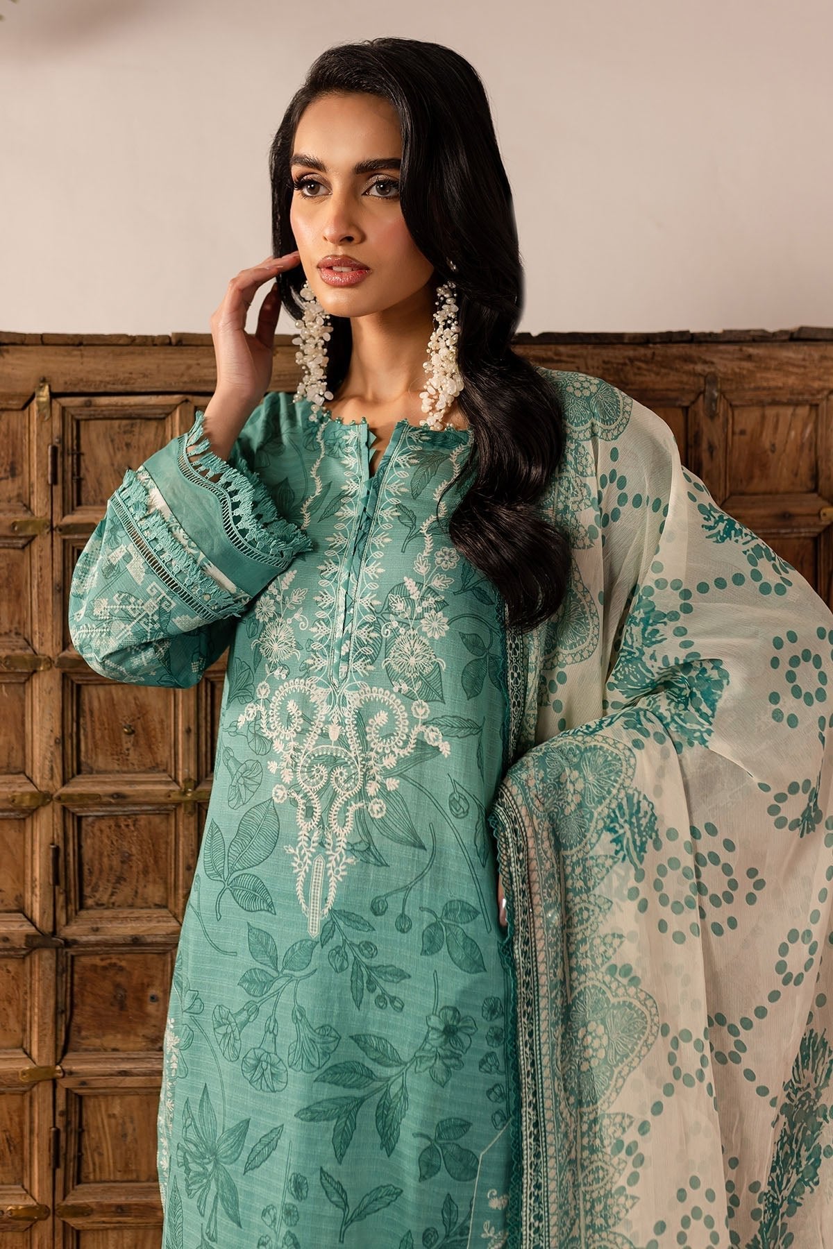 Nureh | Printed lawn 25 | SP-139-Brand:Nureh-Type:Ladies Clothes-Teal Gray-Lawn-House of Maryam- Buy in UK, USA