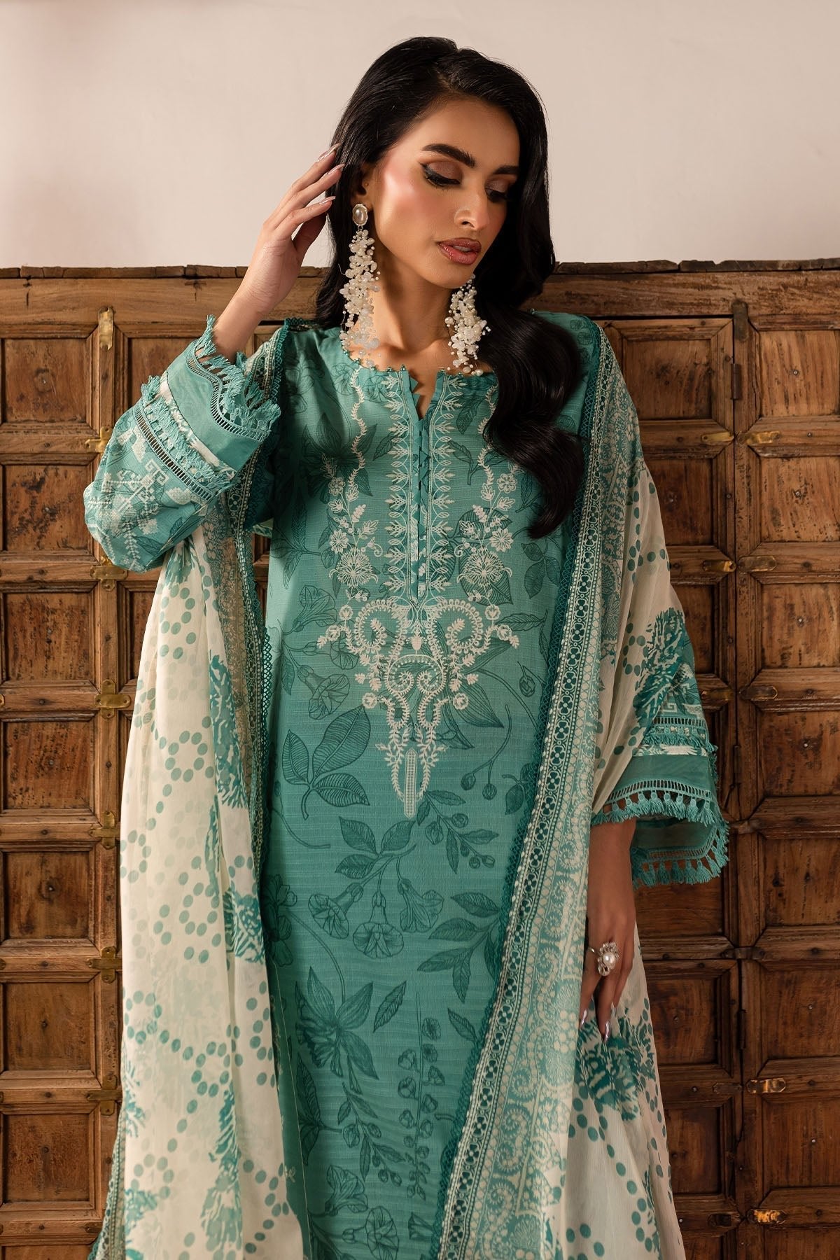 Nureh | Printed lawn 25 | SP-139-Brand:Nureh-Type:Ladies Clothes-Teal Gray-Lawn-House of Maryam- Buy in UK, USA
