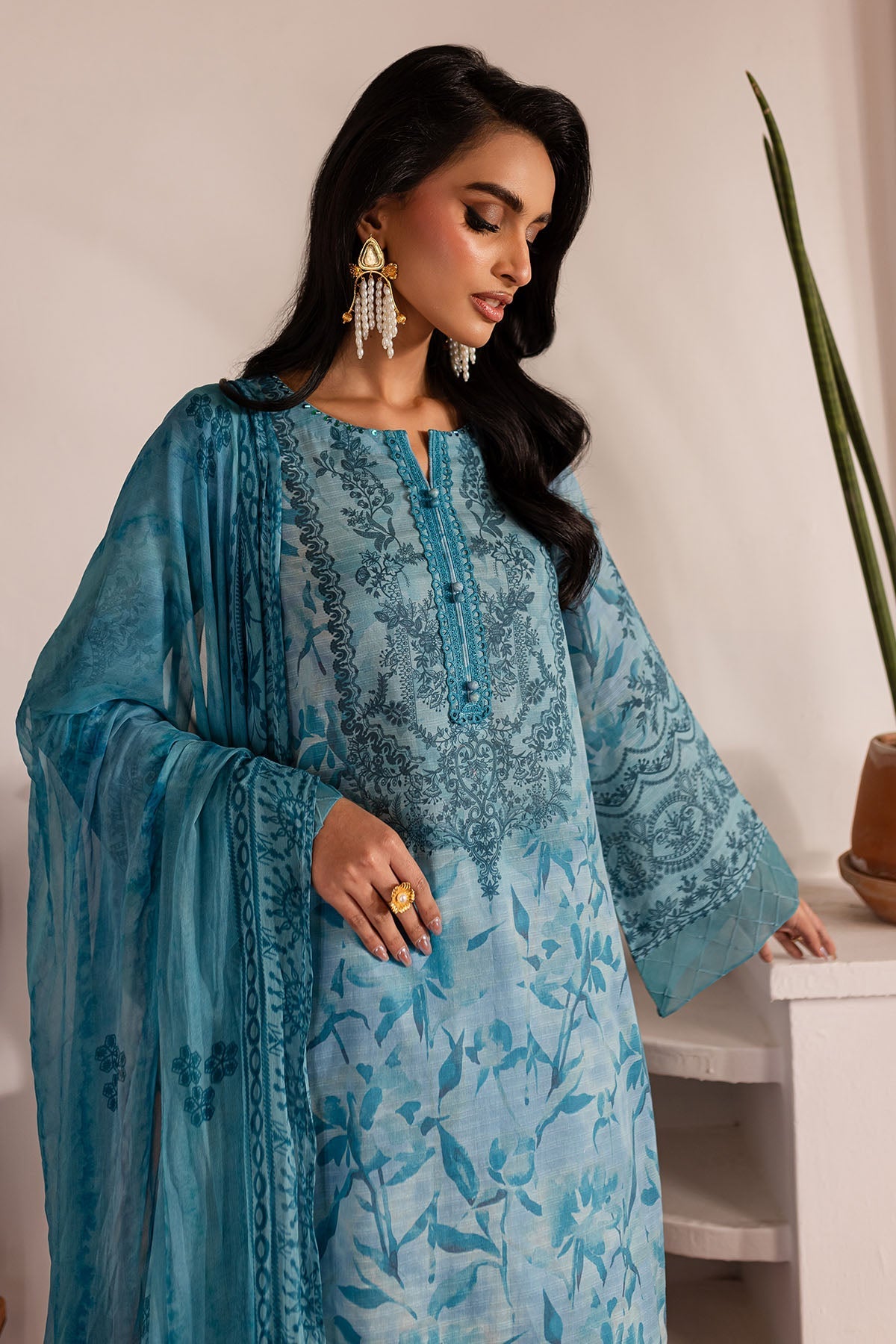 Nureh | Printed lawn 25 | SP-140-Brand:Nureh-Type:Ladies Clothes-Blue-Lawn-House of Maryam- Buy in UK, USA