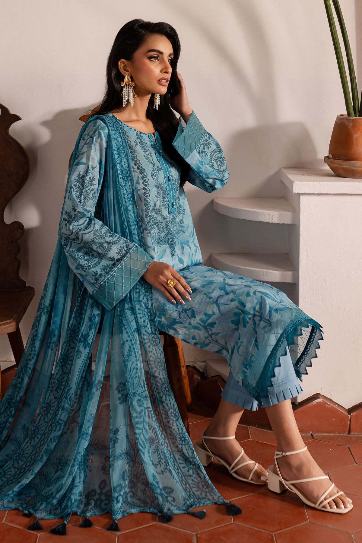 Nureh | Printed lawn 25 | SP-140-Brand:Nureh-Type:Ladies Clothes-Blue-Lawn-House of Maryam- Buy in UK, USA