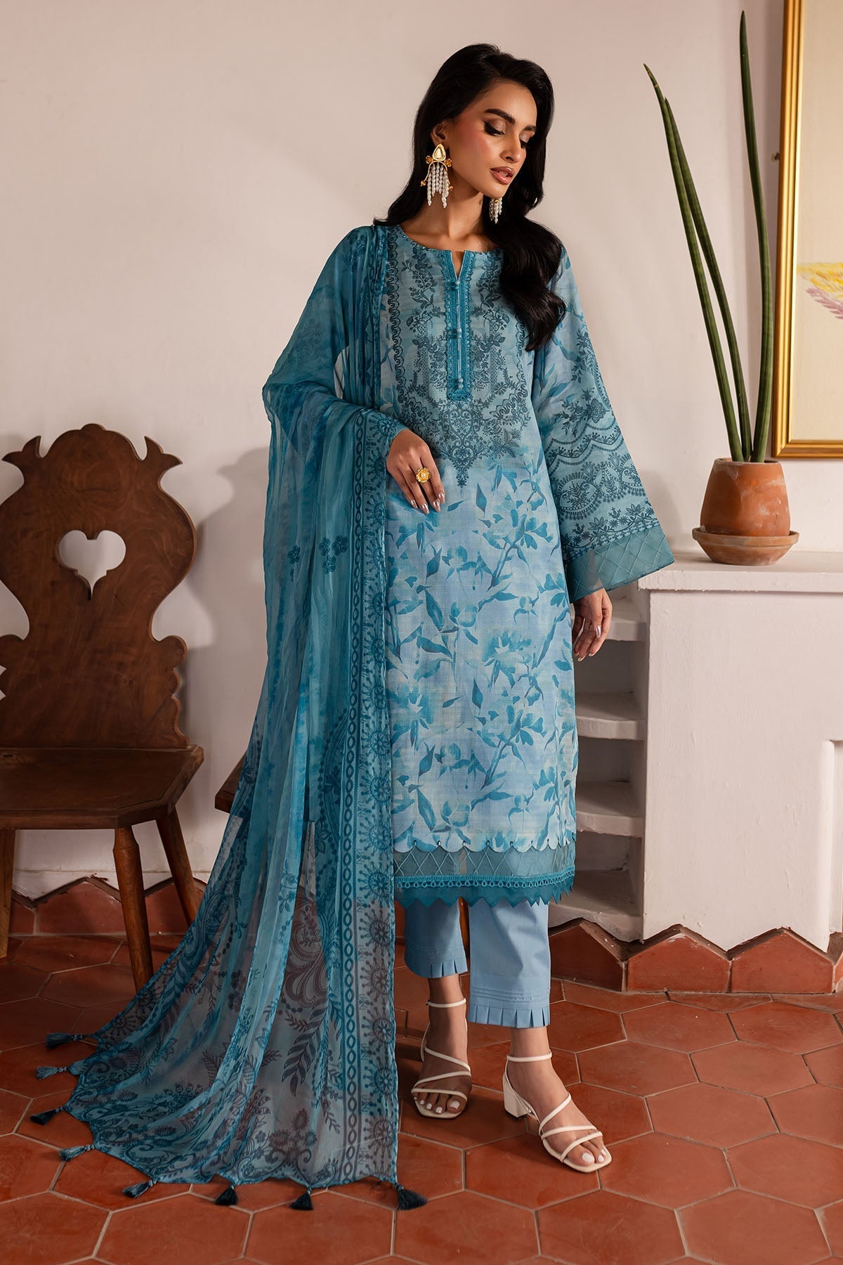 Nureh | Printed lawn 25 | SP-140-Brand:Nureh-Type:Ladies Clothes-Blue-Lawn-House of Maryam- Buy in UK, USA