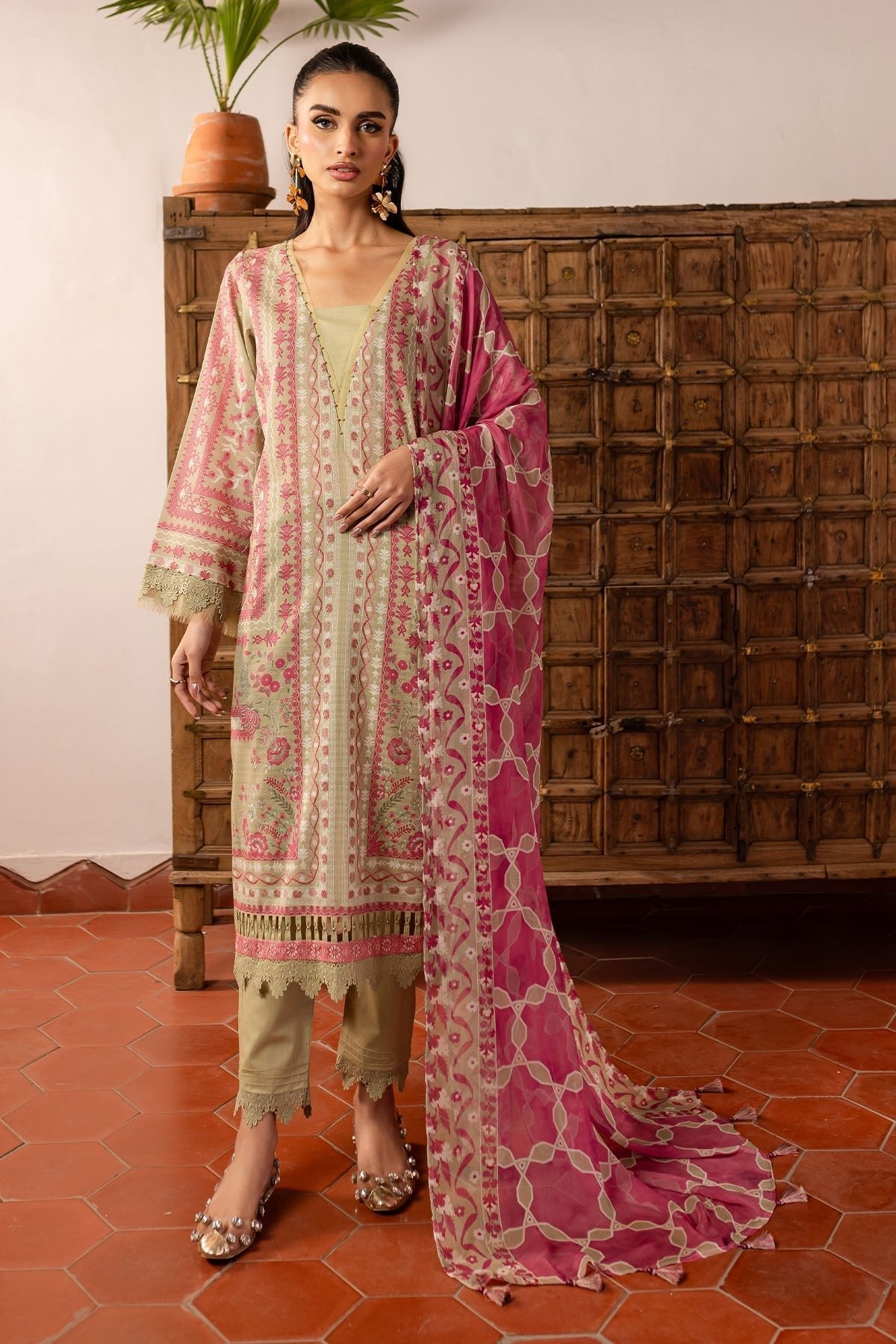 Nureh | Printed lawn 25 | SP-141-Brand:Nureh-Type:Ladies Clothes-Desert Sand-Lawn-House of Maryam- Buy in UK, USA
