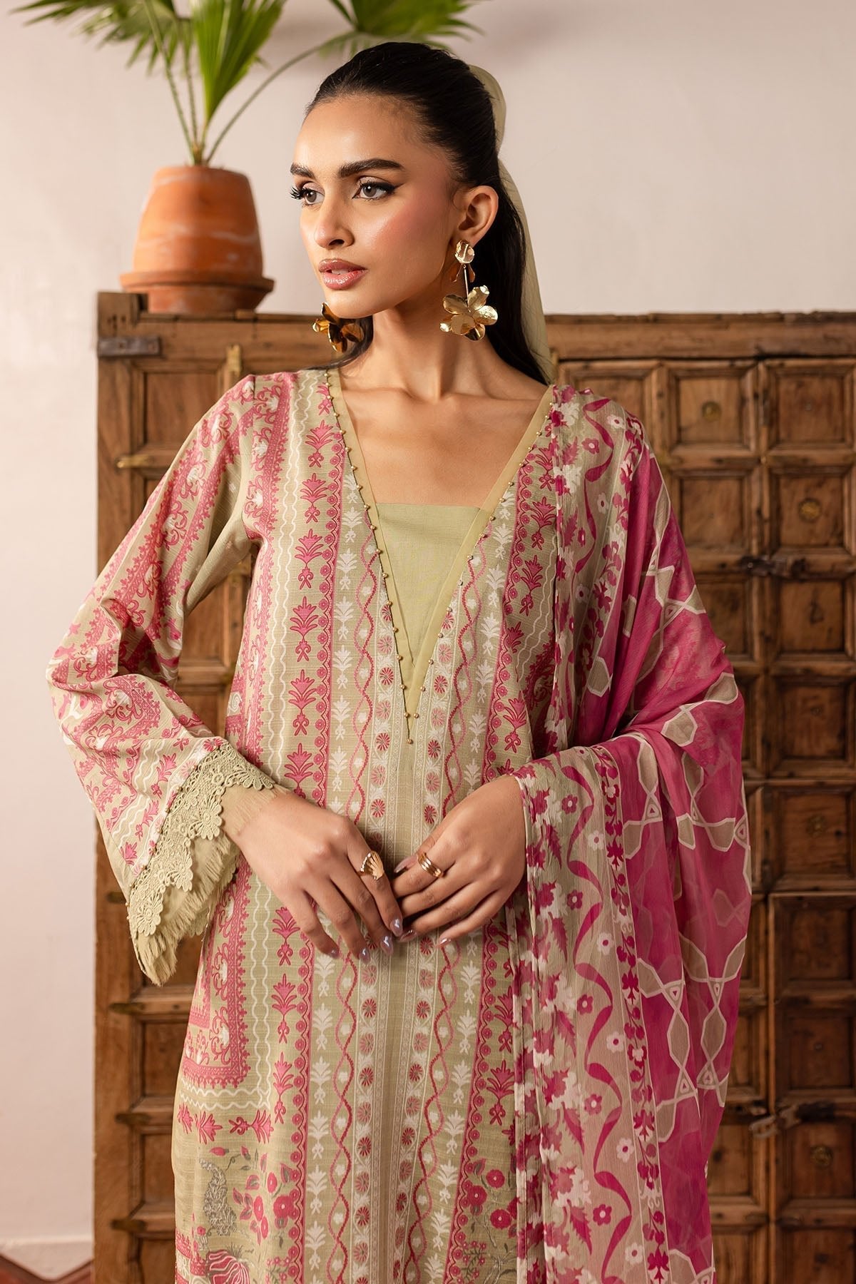 Nureh | Printed lawn 25 | SP-141-Brand:Nureh-Type:Ladies Clothes-Desert Sand-Lawn-House of Maryam- Buy in UK, USA