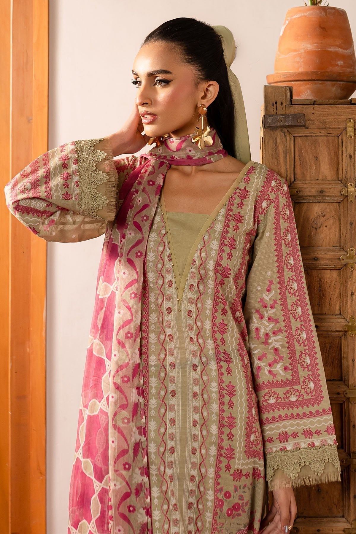 Nureh | Printed lawn 25 | SP-141-Brand:Nureh-Type:Ladies Clothes-Desert Sand-Lawn-House of Maryam- Buy in UK, USA