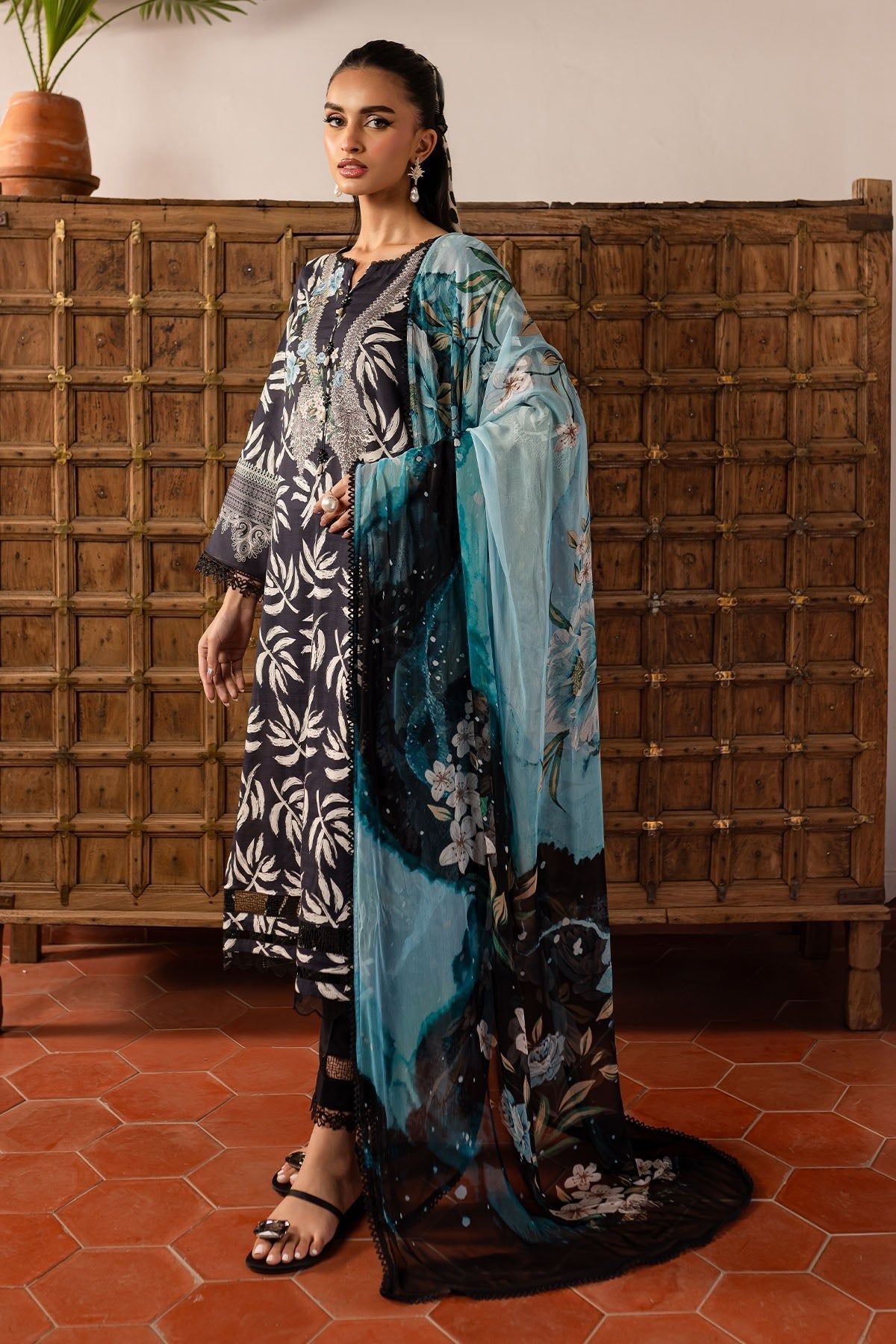 Nureh | Printed Lawn 25 | SP-142-Brand:Nureh-Type:Ladies Clothes-Black-Lawn-House of Maryam- Buy in UK, USA
