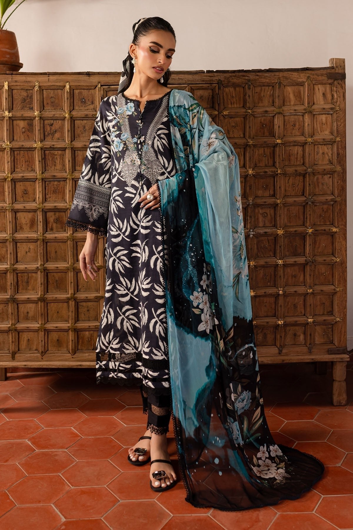 Nureh | Printed Lawn 25 | SP-142-Brand:Nureh-Type:Ladies Clothes-Black-Lawn-House of Maryam- Buy in UK, USA