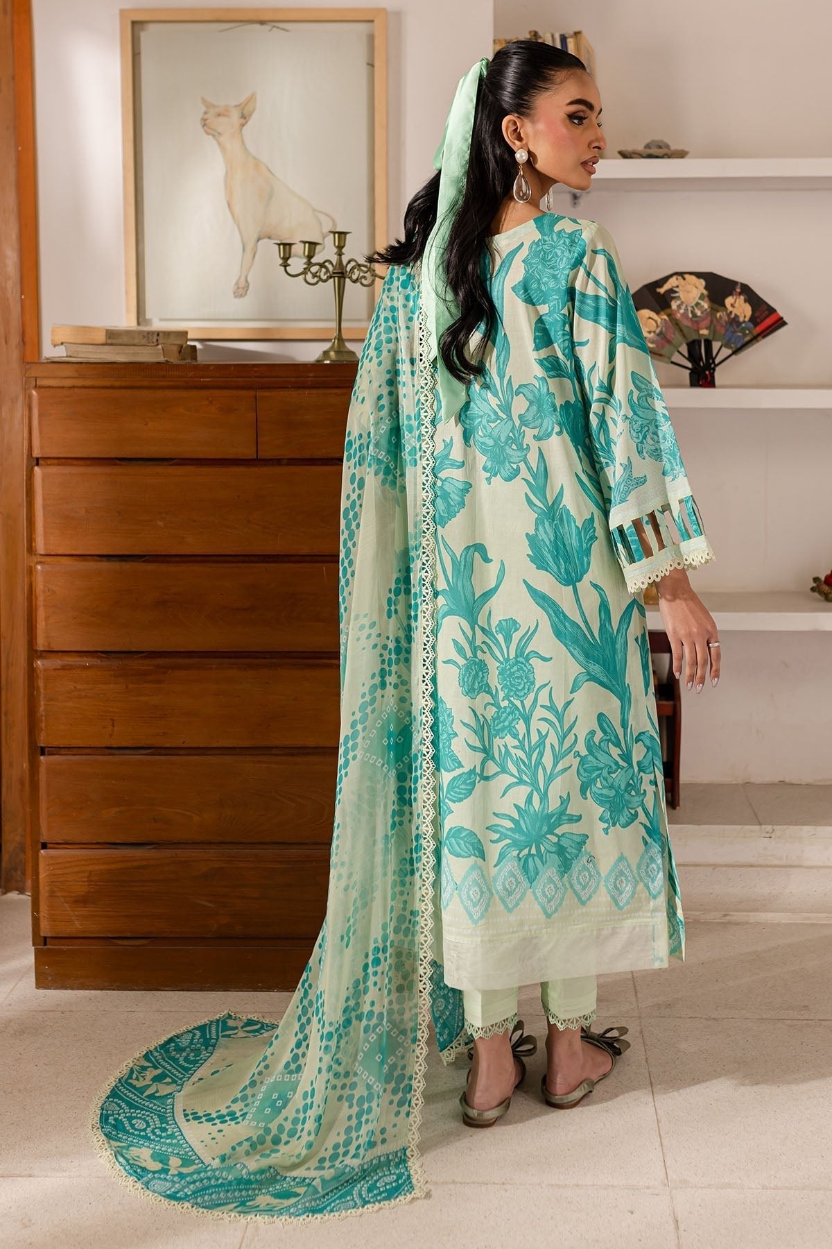 Nureh | Printed Lawn 25 | SP-143-Brand:Nureh-Type:Ladies Clothes-Mint Gray-Lawn-House of Maryam- Buy in UK, USA