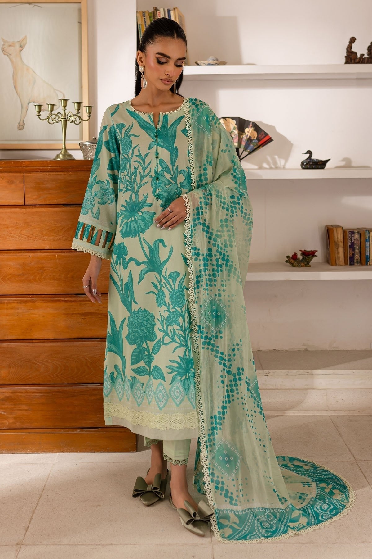 Nureh | Printed Lawn 25 | SP-143-Brand:Nureh-Type:Ladies Clothes-Mint Gray-Lawn-House of Maryam- Buy in UK, USA