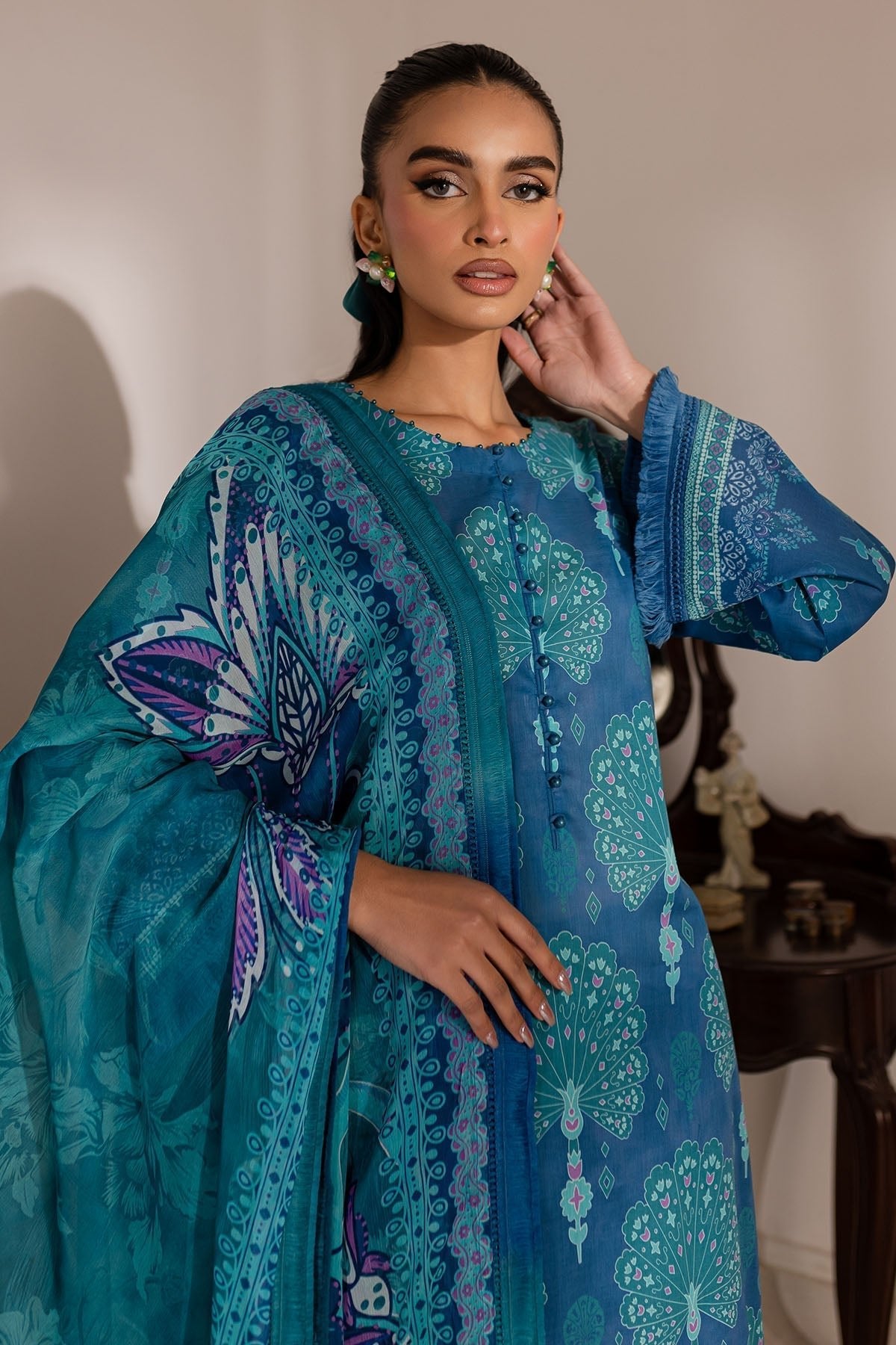 Nureh | Printed Lawn 25 | SP-145-Brand:Nureh-Type:Ladies Clothes-Blue-Lawn-House of Maryam- Buy in UK, USA