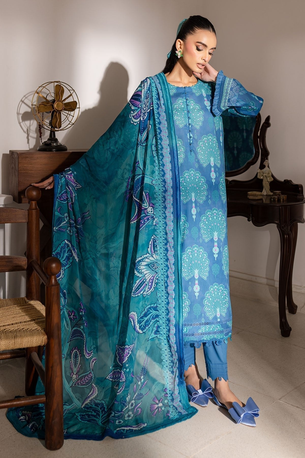 Nureh | Printed Lawn 25 | SP-145-Brand:Nureh-Type:Ladies Clothes-Blue-Lawn-House of Maryam- Buy in UK, USA