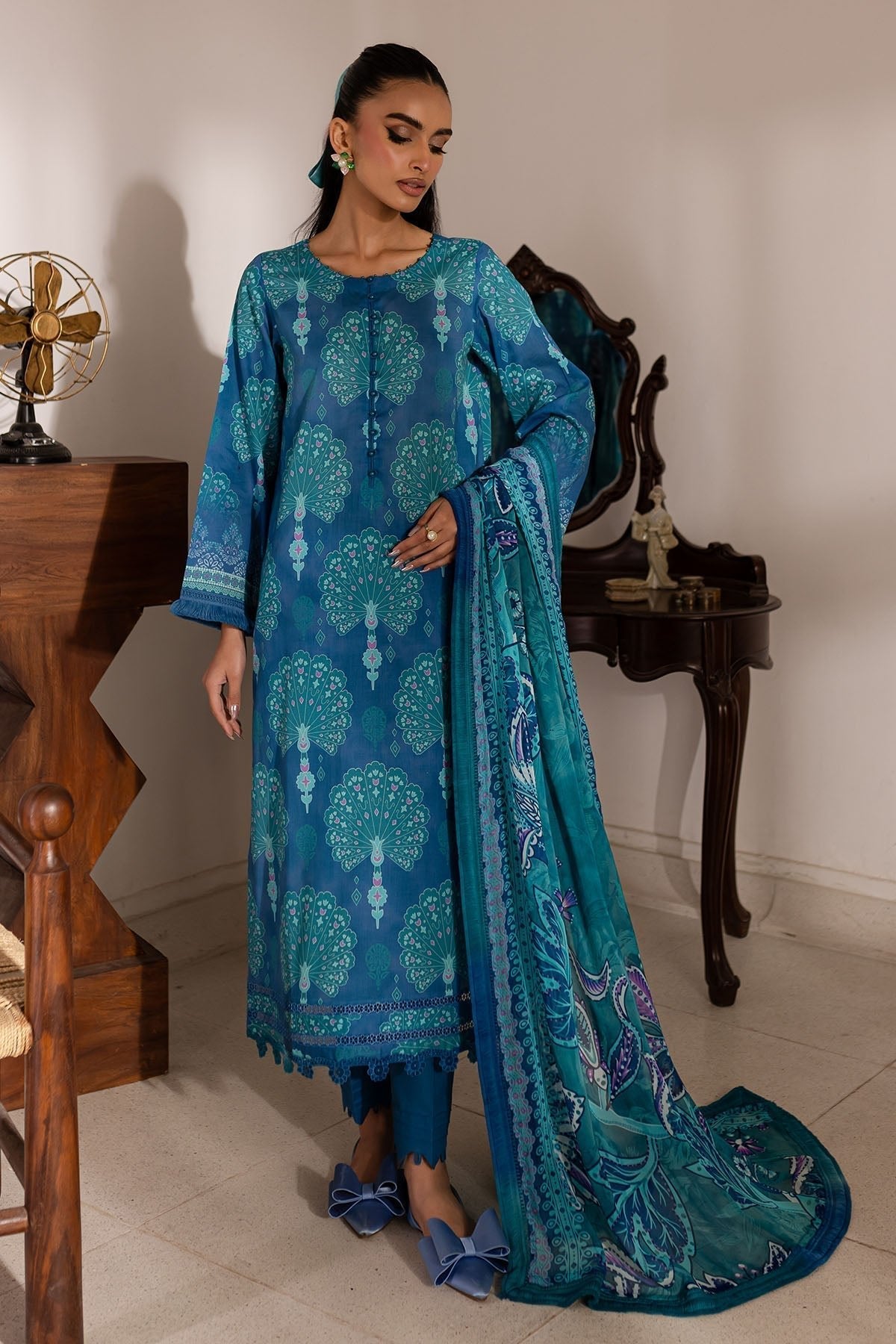 Nureh | Printed Lawn 25 | SP-145-Brand:Nureh-Type:Ladies Clothes-Blue-Lawn-House of Maryam- Buy in UK, USA