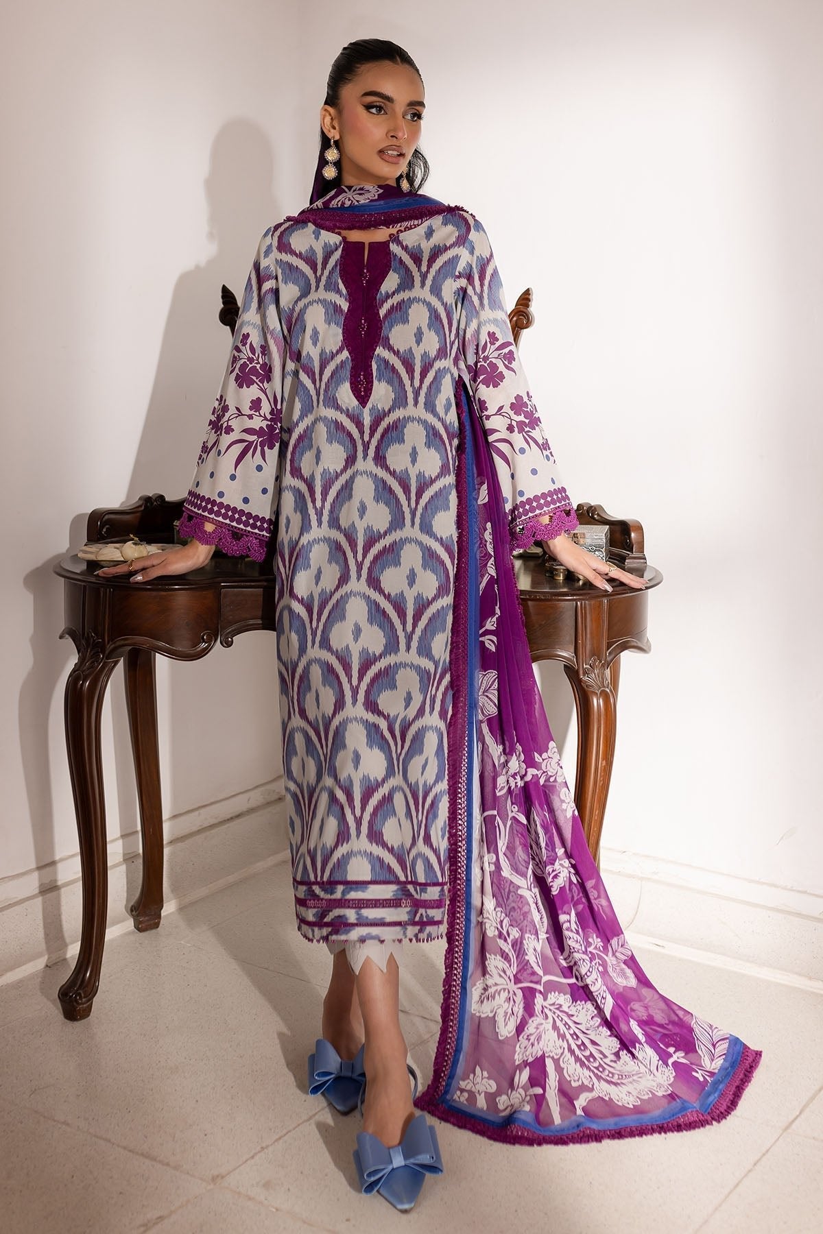 Nureh | Printed Lawn 25 | SP-147-Brand:Nureh-Type:Ladies Clothes-Off White-Lawn-House of Maryam- Buy in UK, USA