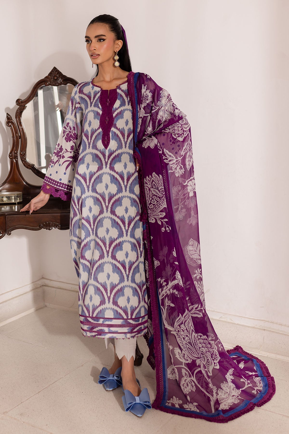 Nureh | Printed Lawn 25 | SP-147-Brand:Nureh-Type:Ladies Clothes-Off White-Lawn-House of Maryam- Buy in UK, USA