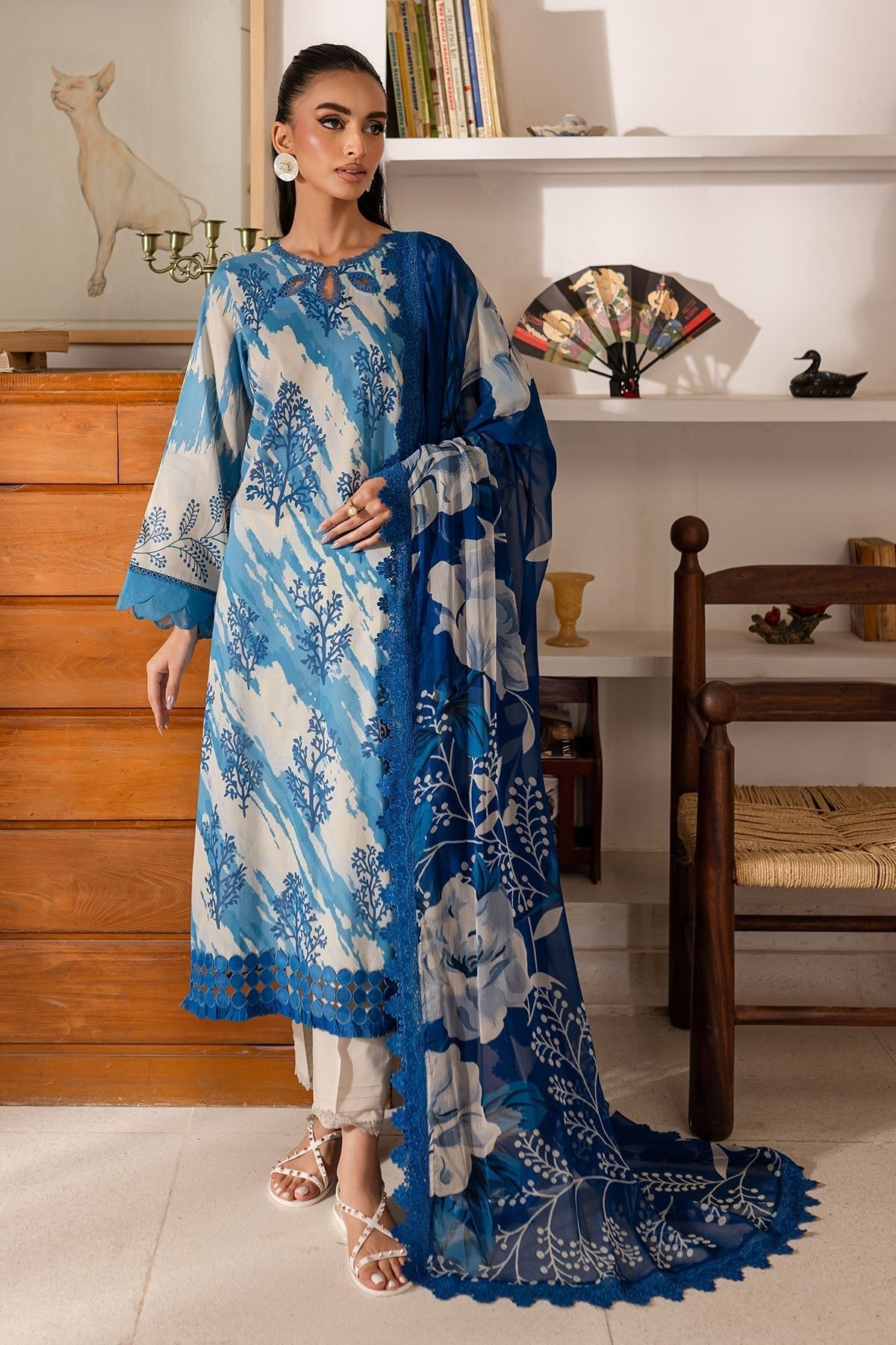 Nureh | Printed Lawn 25 | SP-148-Brand:Nureh-Type:Ladies Clothes-Off White-Lawn-House of Maryam- Buy in UK, USA