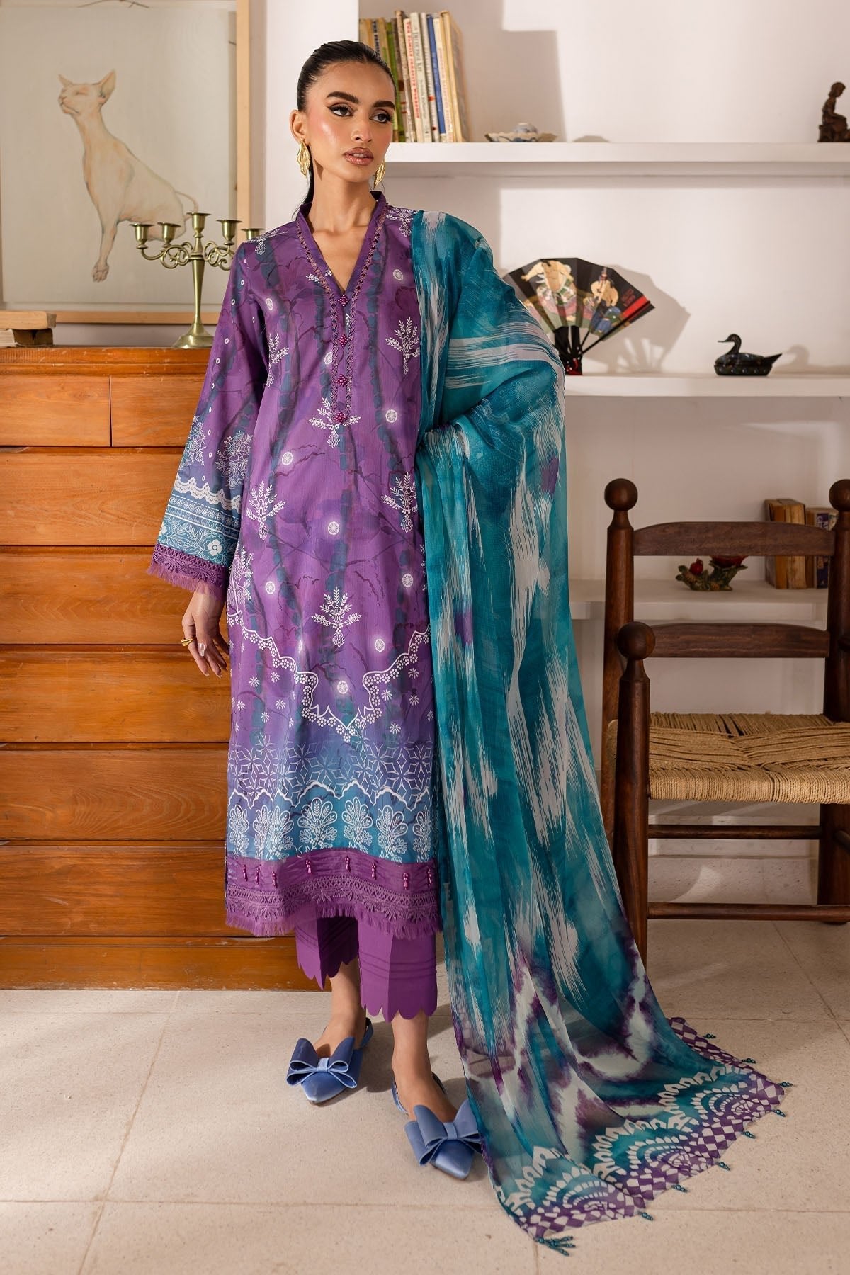 Nureh | Printed Lawn 25 | SP-149-Brand:Nureh-Type:Ladies Clothes-Purple-Lawn-House of Maryam- Buy in UK, USA