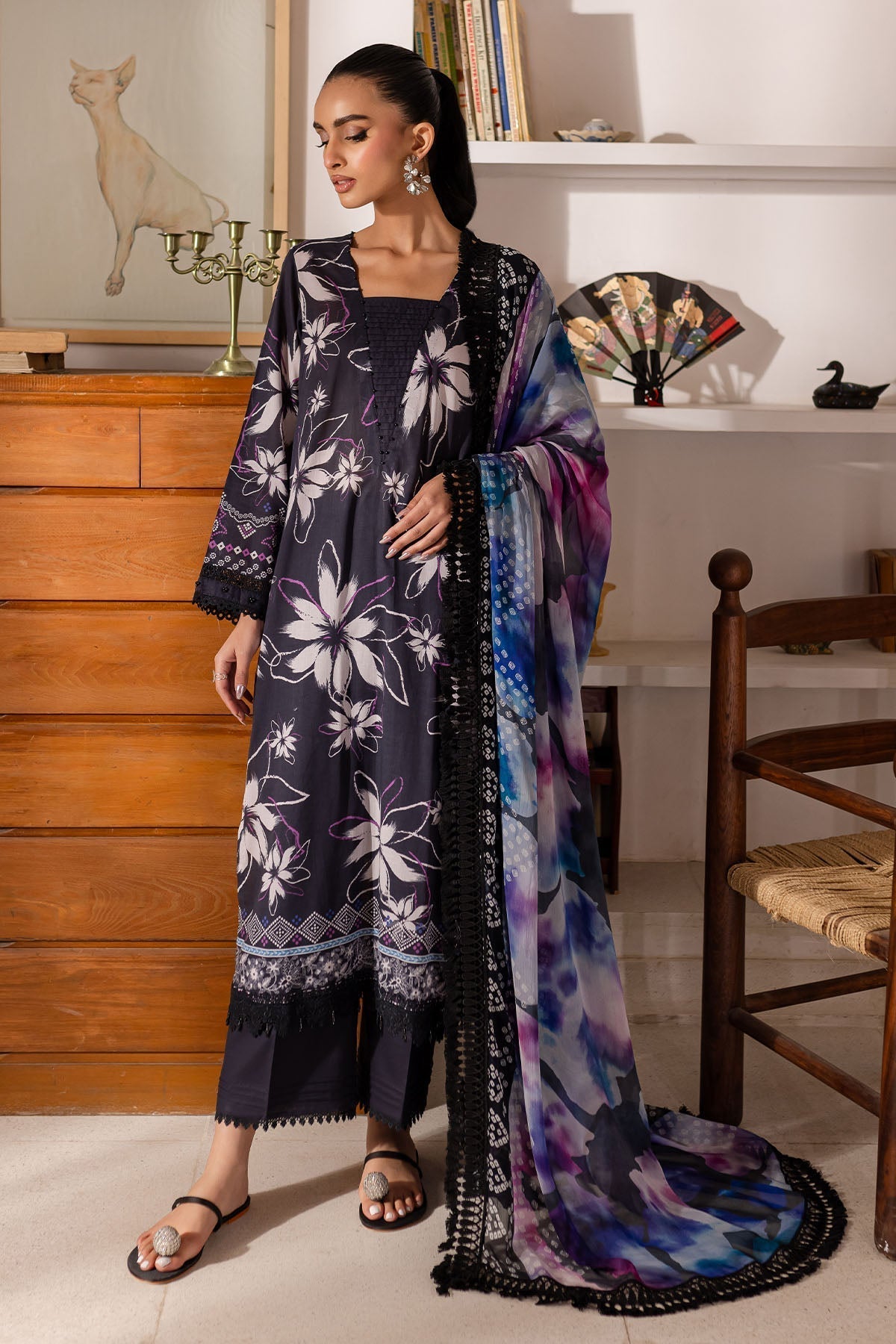 Nureh | Printed Lawn 25 | SP-150-Brand:Nureh-Type:Ladies Clothes-Black-Lawn-House of Maryam- Buy in UK, USA