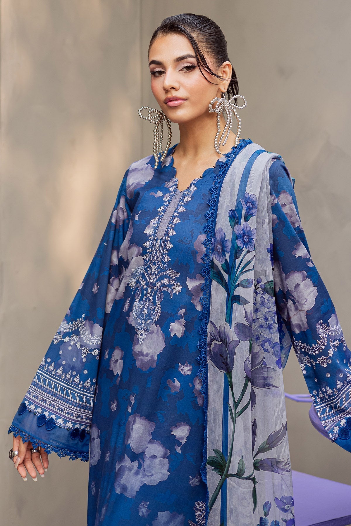 Nureh | Signature Prints 26 | SP-157-Brand:Nureh-Type:Ladies Clothes-Ink Blue-Lawn-House of Maryam- Buy in UK, USA