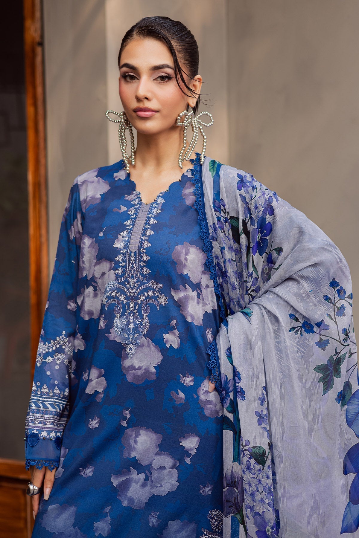 Nureh | Signature Prints 26 | SP-157-Brand:Nureh-Type:Ladies Clothes-Ink Blue-Lawn-House of Maryam- Buy in UK, USA