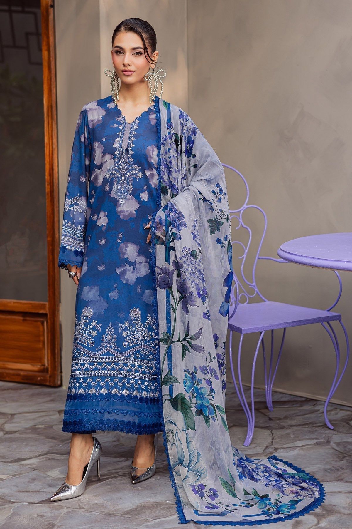 Nureh | Signature Prints 26 | SP-157-Brand:Nureh-Type:Ladies Clothes-Ink Blue-Lawn-House of Maryam- Buy in UK, USA