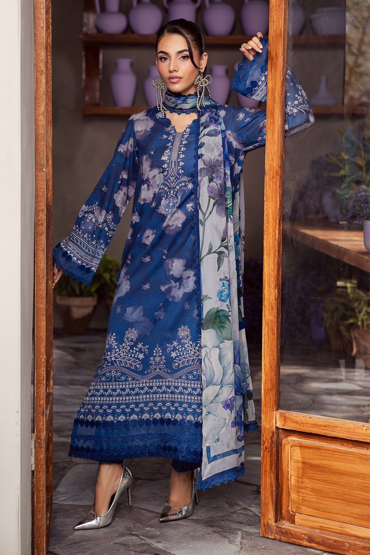 Nureh | Signature Prints 26 | SP-157-Brand:Nureh-Type:Ladies Clothes-Ink Blue-Lawn-House of Maryam- Buy in UK, USA
