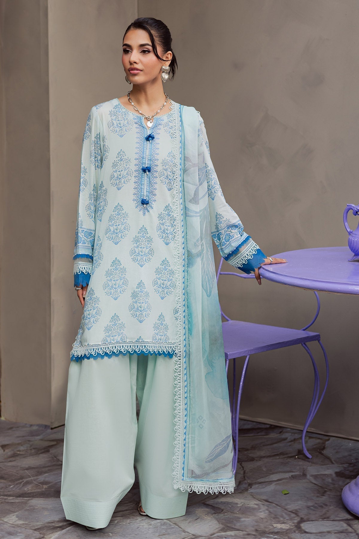 Nureh | Signature Prints 26 | SP-158-Brand:Nureh-Type:Ladies Clothes-Sky Blue-Lawn-House of Maryam- Buy in UK, USA
