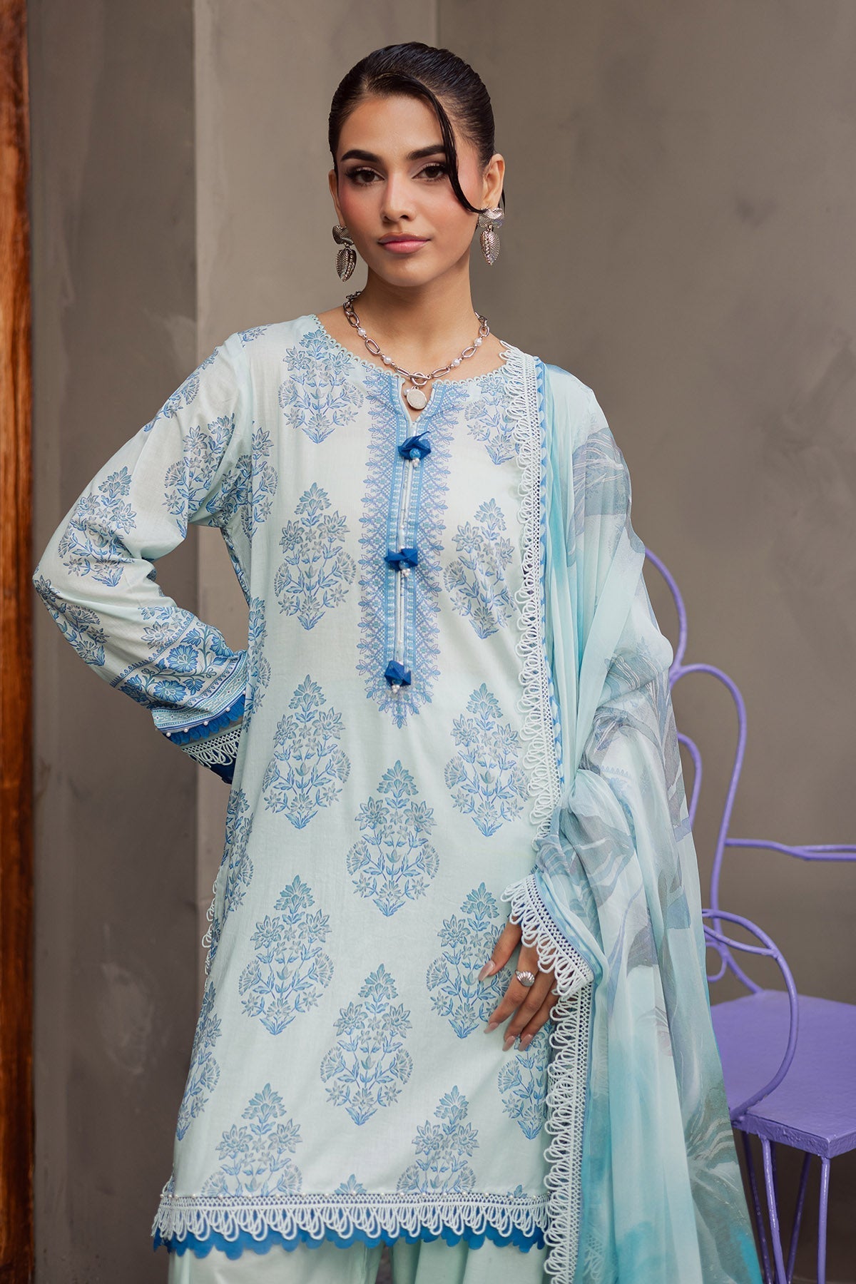 Nureh | Signature Prints 26 | SP-158-Brand:Nureh-Type:Ladies Clothes-Sky Blue-Lawn-House of Maryam- Buy in UK, USA