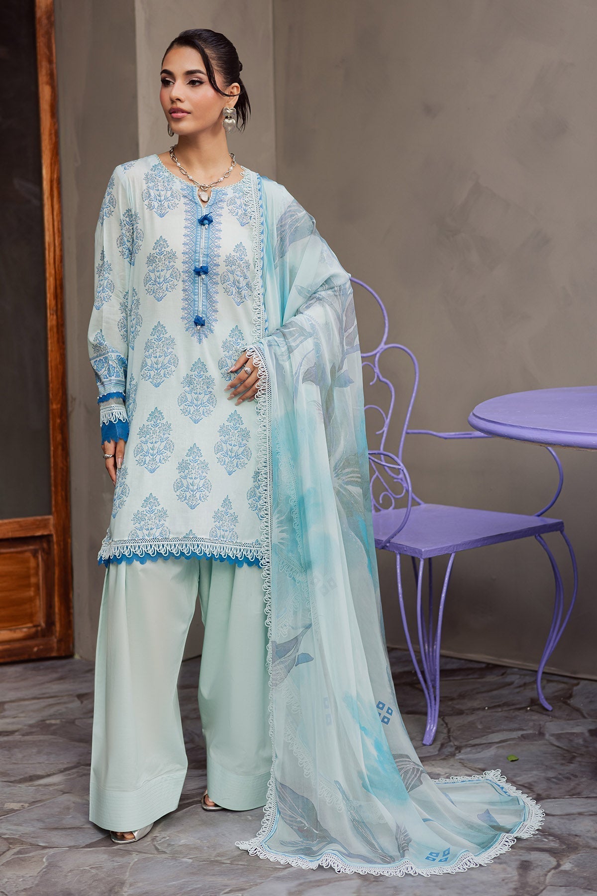 Nureh | Signature Prints 26 | SP-158-Brand:Nureh-Type:Ladies Clothes-Sky Blue-Lawn-House of Maryam- Buy in UK, USA