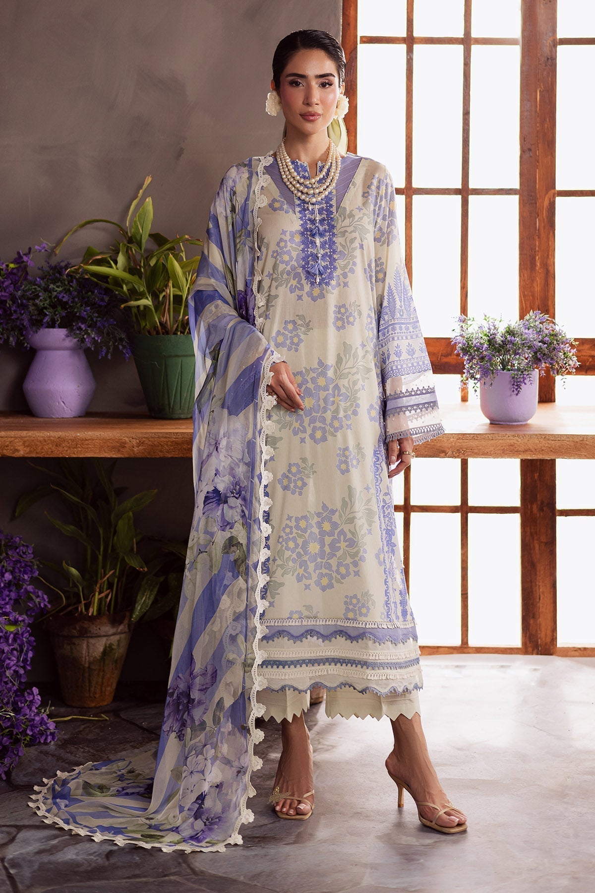 Nureh | Signature Prints 26 | SP-159-Brand:Nureh-Type:Ladies Clothes-Ivory-Lawn-House of Maryam- Buy in UK, USA