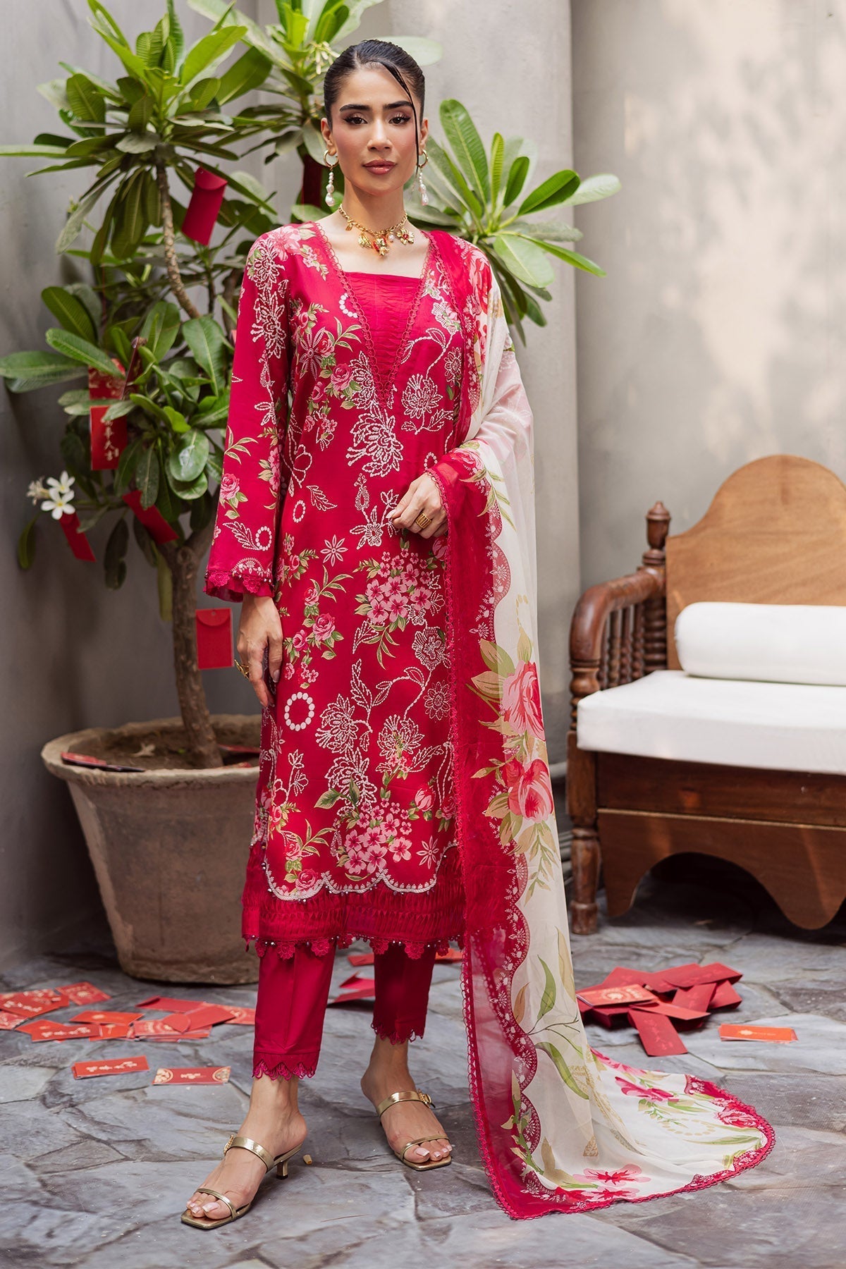 Nureh | Signature Prints 26 | SP-160-Brand:Nureh-Type:Ladies Clothes-Red-Lawn-House of Maryam- Buy in UK, USA