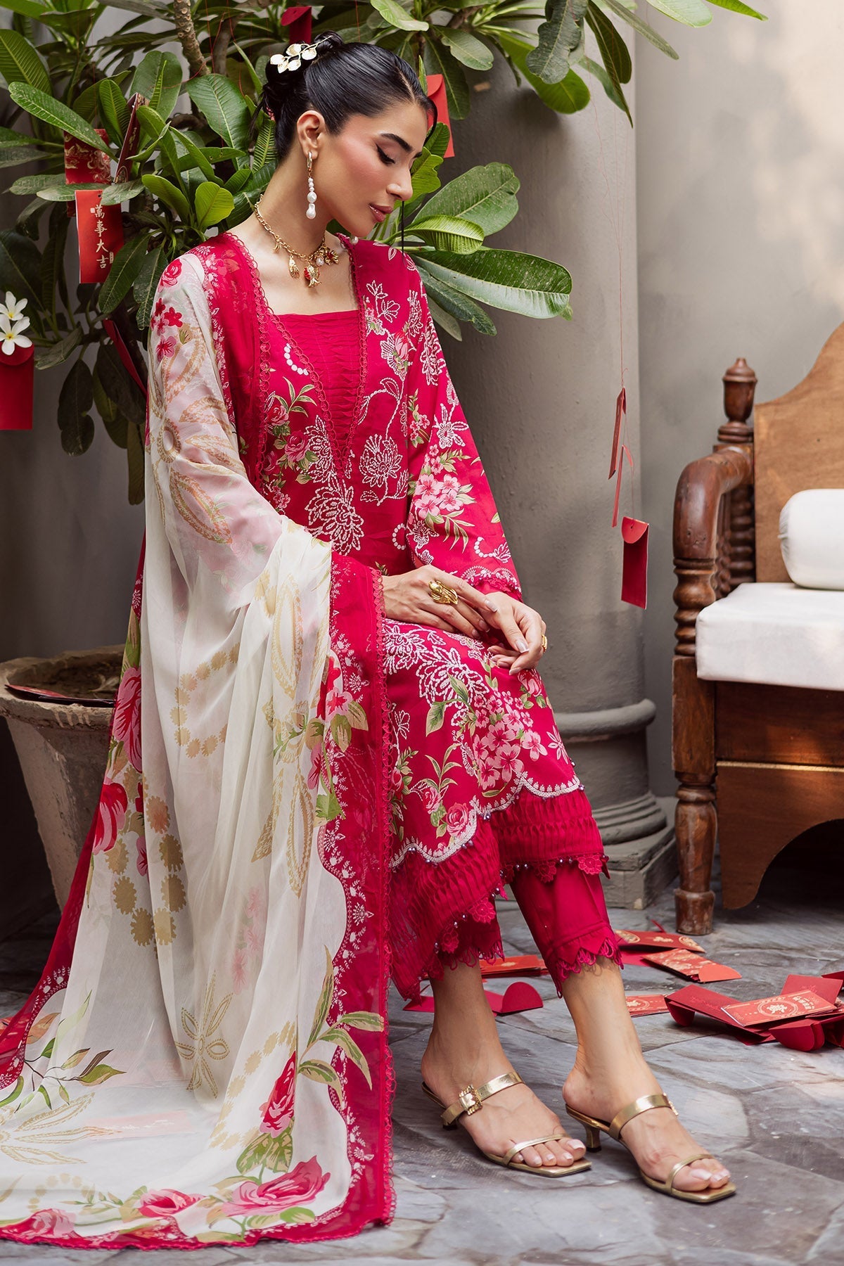 Nureh | Signature Prints 26 | SP-160-Brand:Nureh-Type:Ladies Clothes-Red-Lawn-House of Maryam- Buy in UK, USA