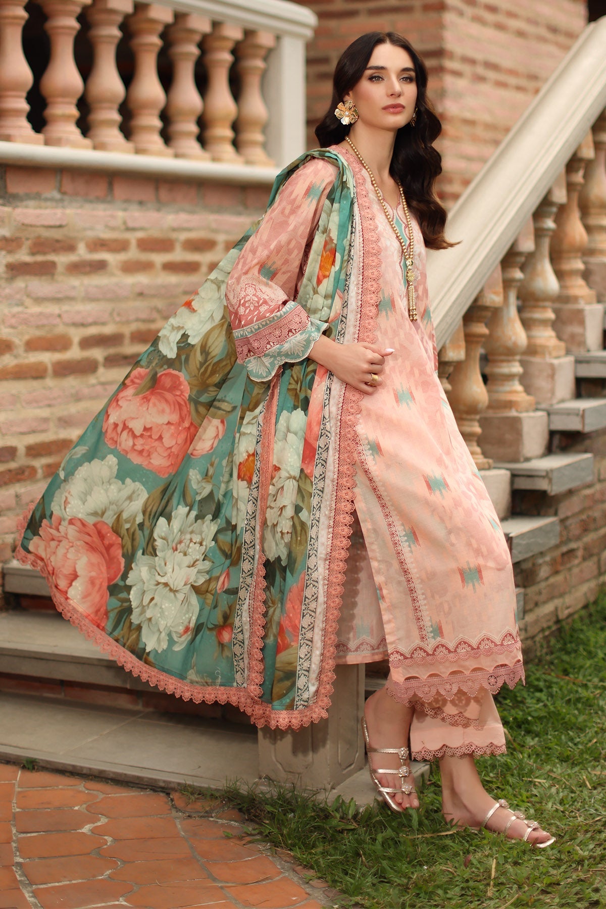 Nureh | Signature Prints 26 | SP-203-Brand:Nureh-Type:Ladies Clothes-Pale Peach-Lawn-House of Maryam- Buy in UK, USA