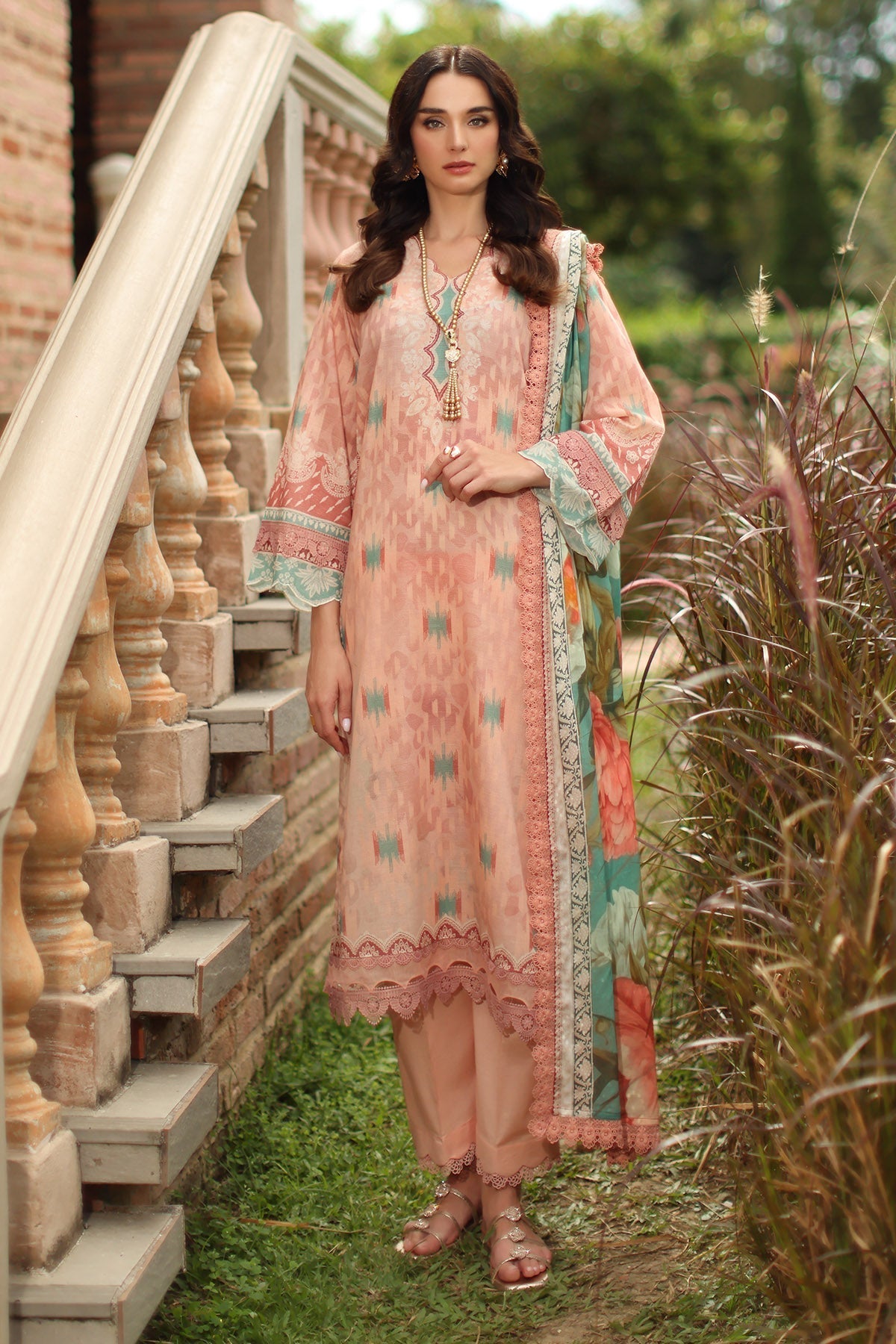 Nureh | Signature Prints 26 | SP-203-Brand:Nureh-Type:Ladies Clothes-Pale Peach-Lawn-House of Maryam- Buy in UK, USA