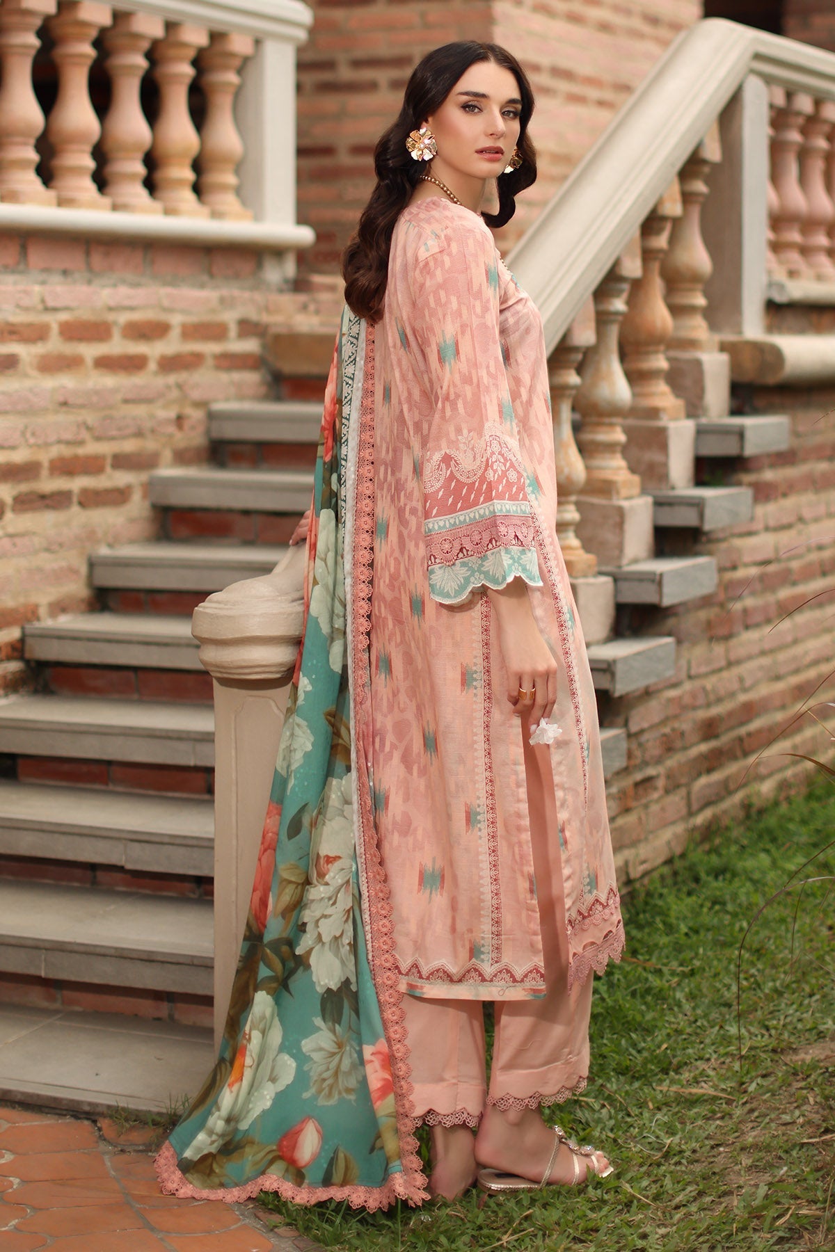 Nureh | Signature Prints 26 | SP-203-Brand:Nureh-Type:Ladies Clothes-Pale Peach-Lawn-House of Maryam- Buy in UK, USA