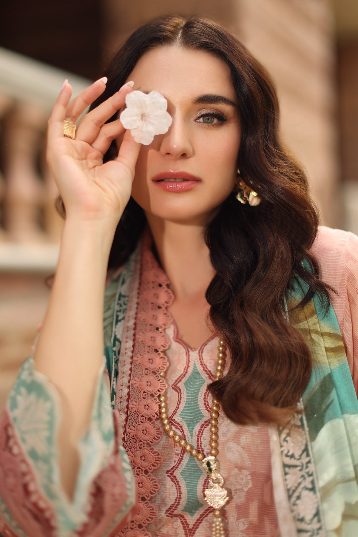 Nureh | Signature Prints 26 | SP-203-Brand:Nureh-Type:Ladies Clothes-Pale Peach-Lawn-House of Maryam- Buy in UK, USA