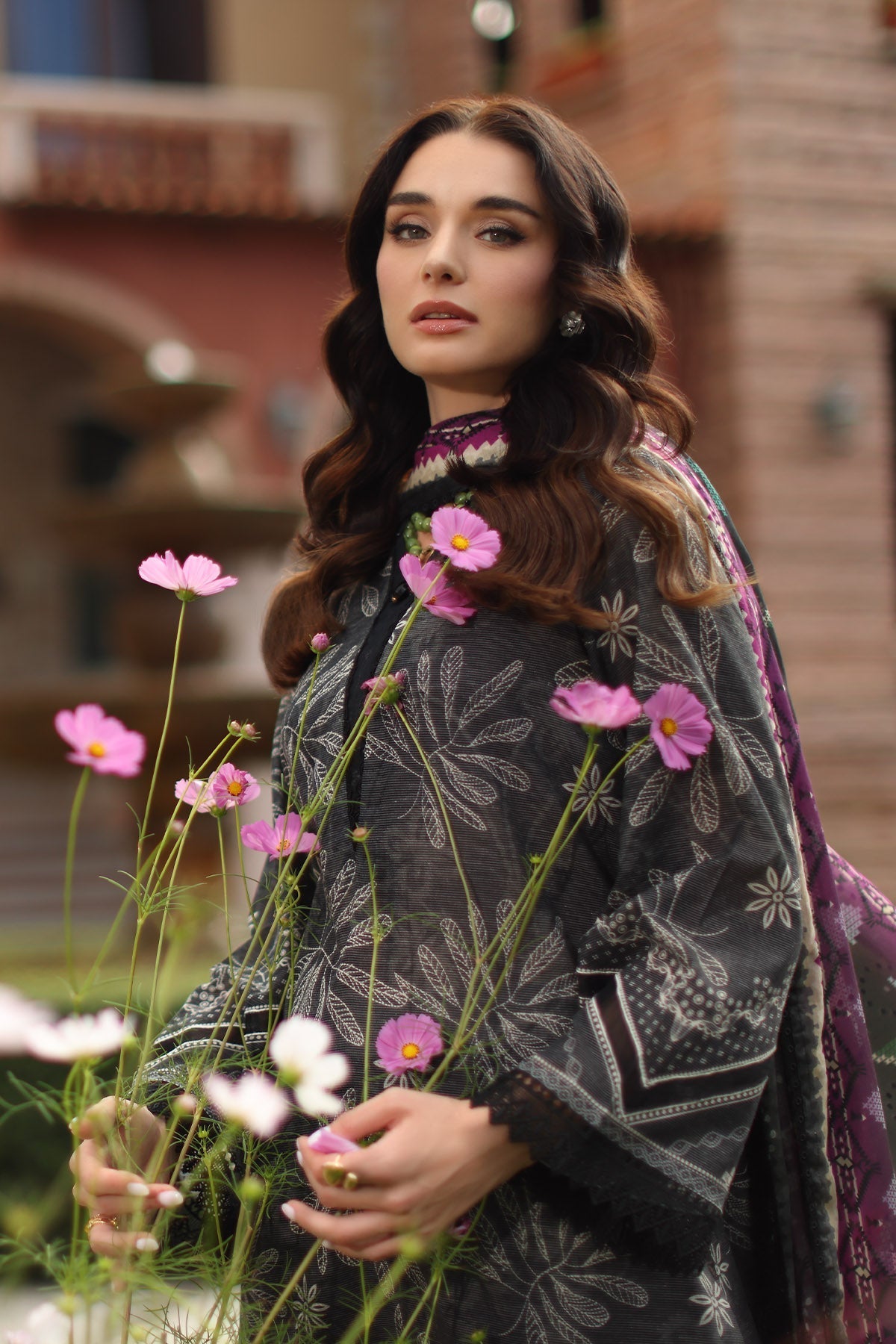 Nureh | Signature Prints 26 | SP-204-Brand:Nureh-Type:Ladies Clothes-Dark Gray-Lawn-House of Maryam- Buy in UK, USA