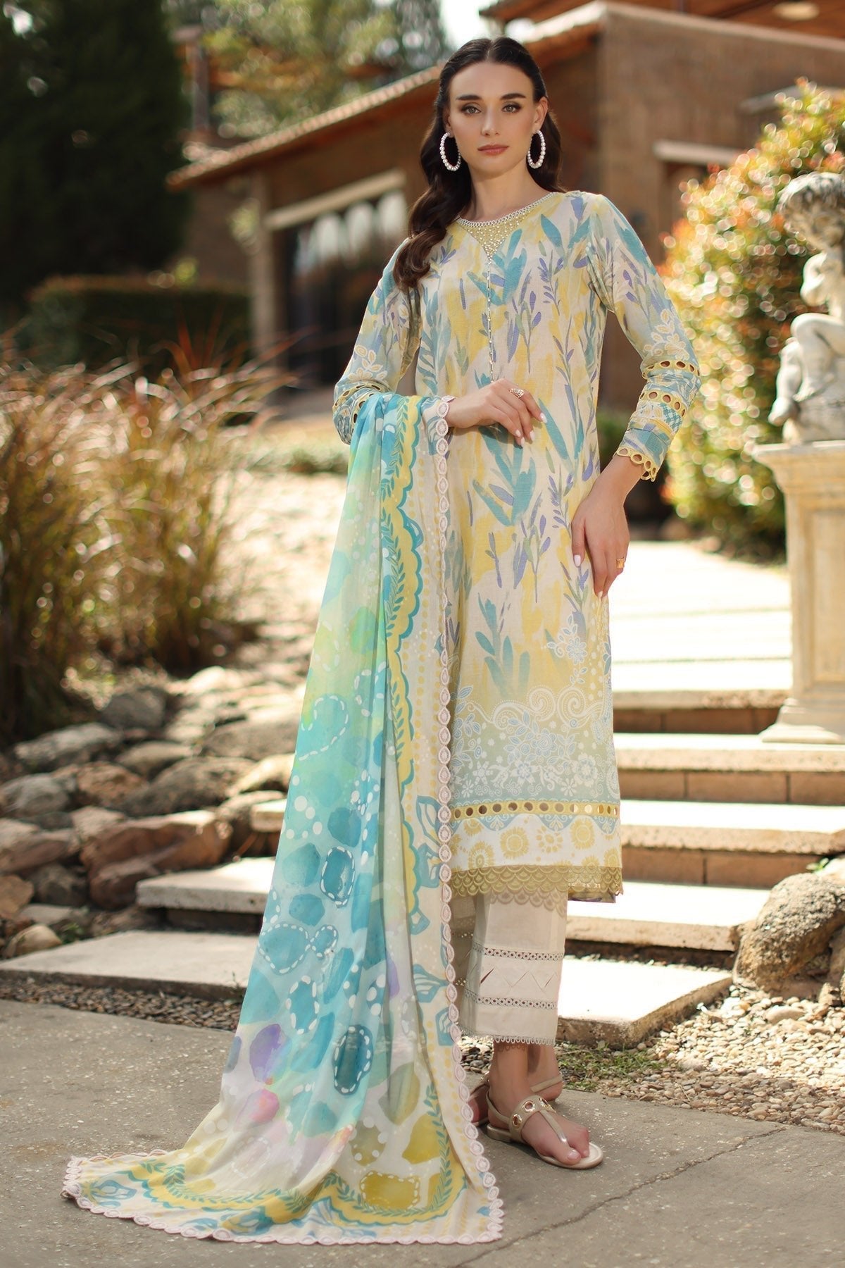 Nureh | Signature Prints 26 | SP-206-Brand:Nureh-Type:Ladies Clothes-Ivory-Lawn-House of Maryam- Buy in UK, USA