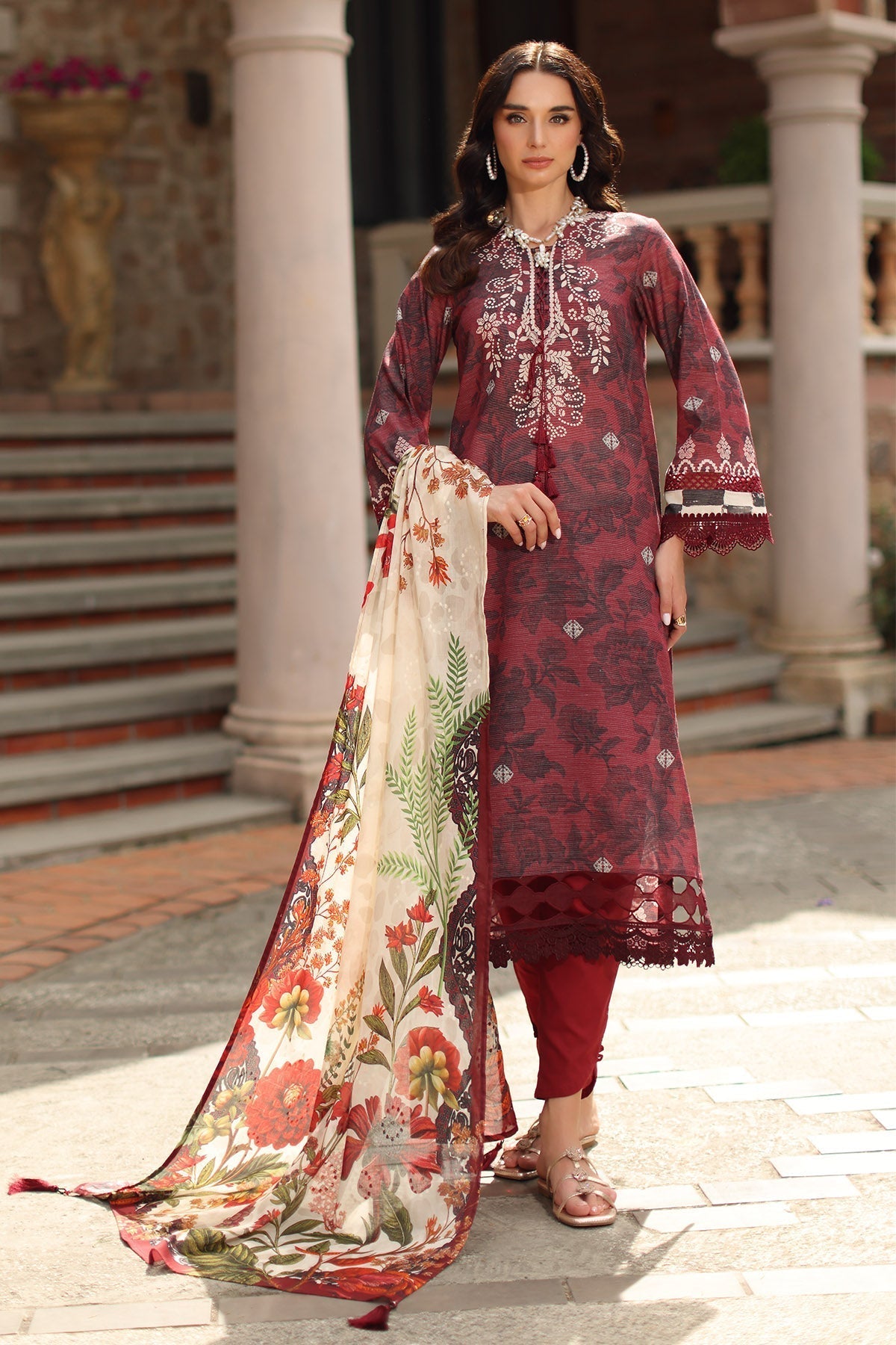Nureh | Signature Prints 26 | SP-208-Brand:Nureh-Type:Ladies Clothes-Maroon-Lawn-House of Maryam- Buy in UK, USA